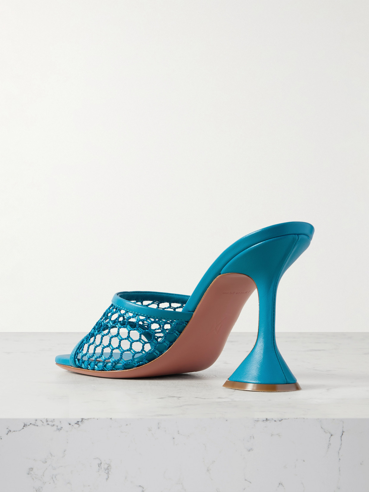 Amina Muaddi Light Blue Leather And Mesh Lupita Net 95 Mules In Blue