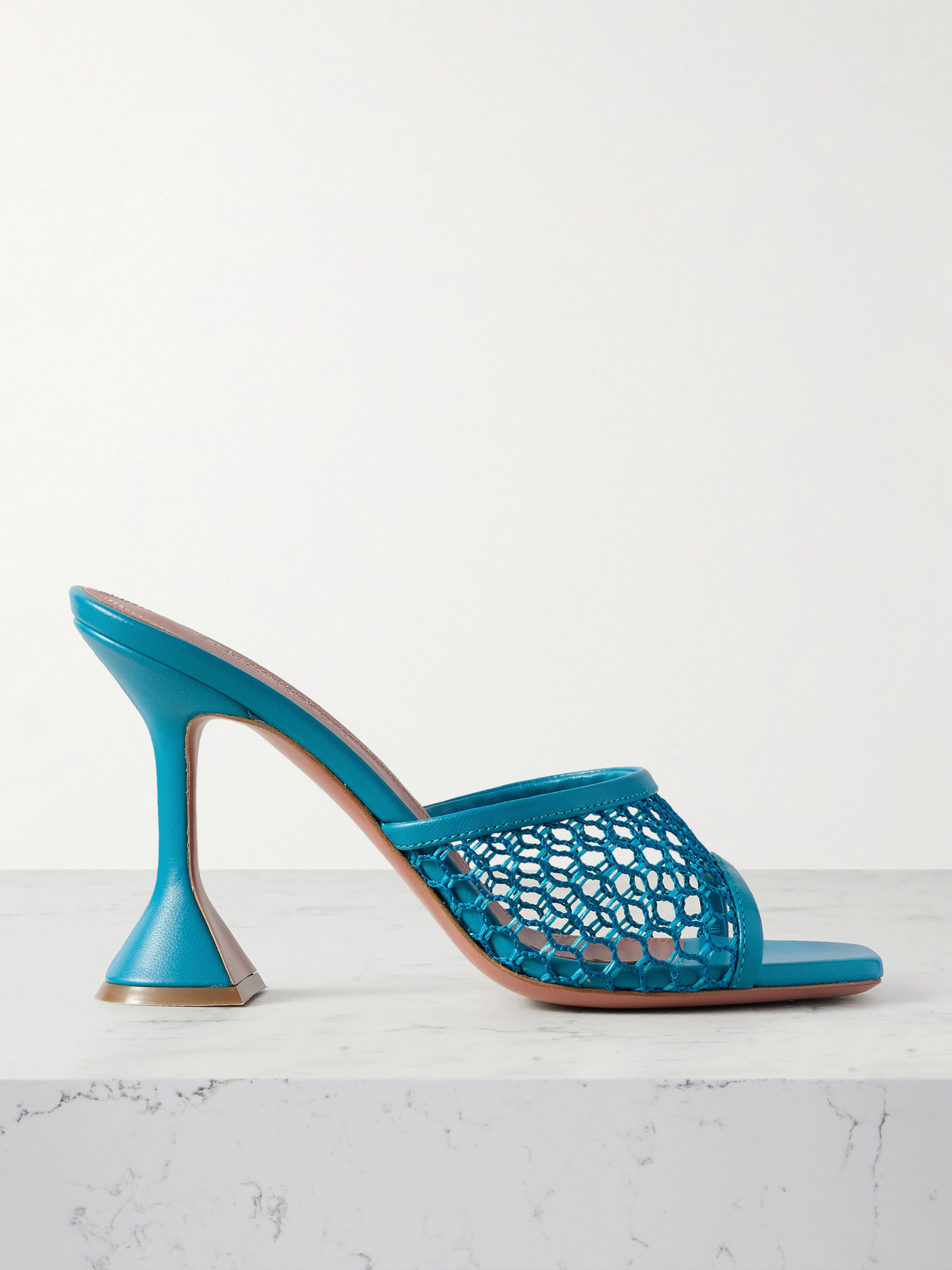 Amina Muaddi - Lupita Fishnet And Leather Mules - Turquoise