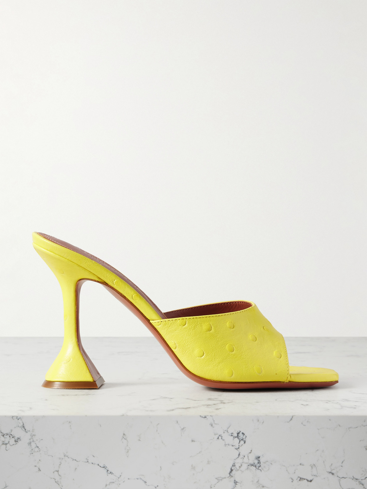 AMINA MUADDI LUPITA OSTRICH-EFFECT LEATHER MULES