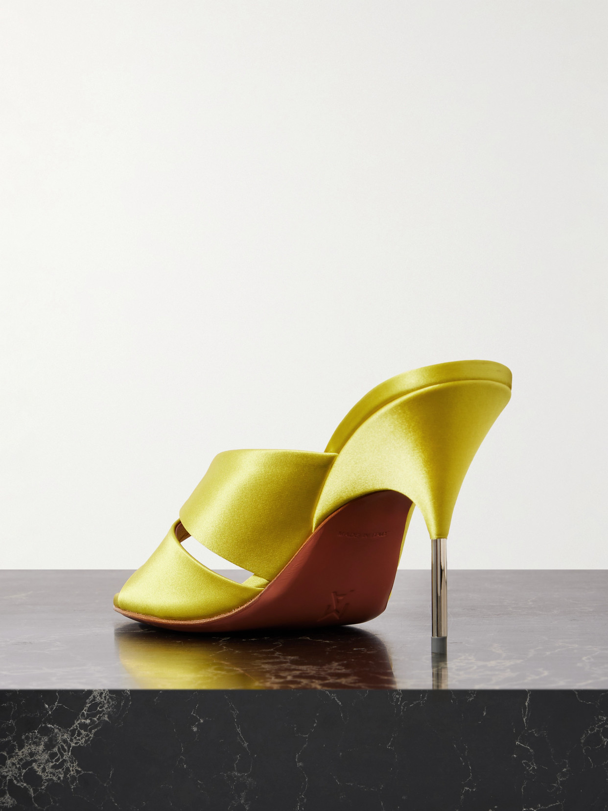 Amina Muaddi Samantha Crisscross Satin Metal-heel Sandals In Green