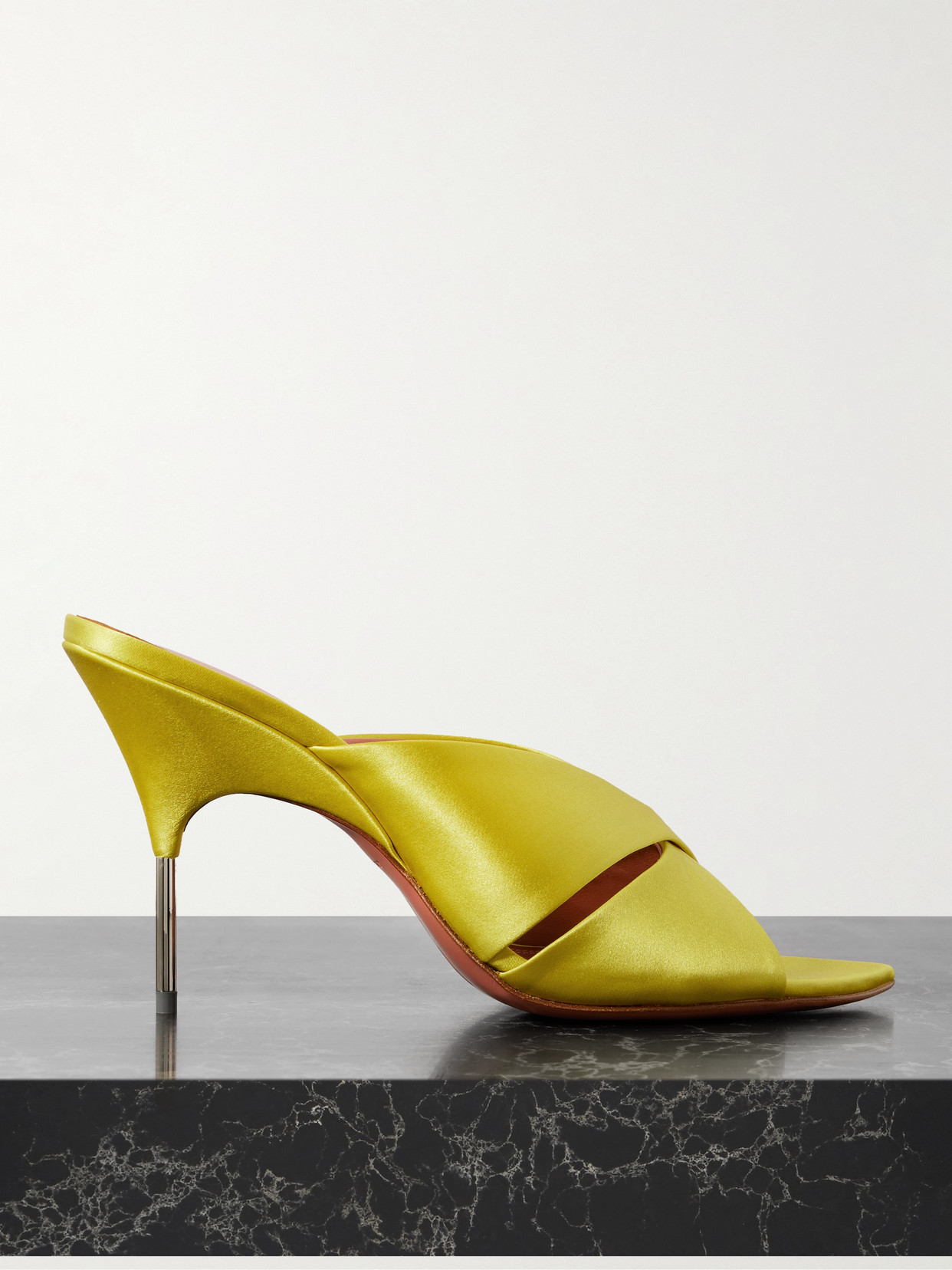 Shop Amina Muaddi Samantha 95 Satin Mules In Green