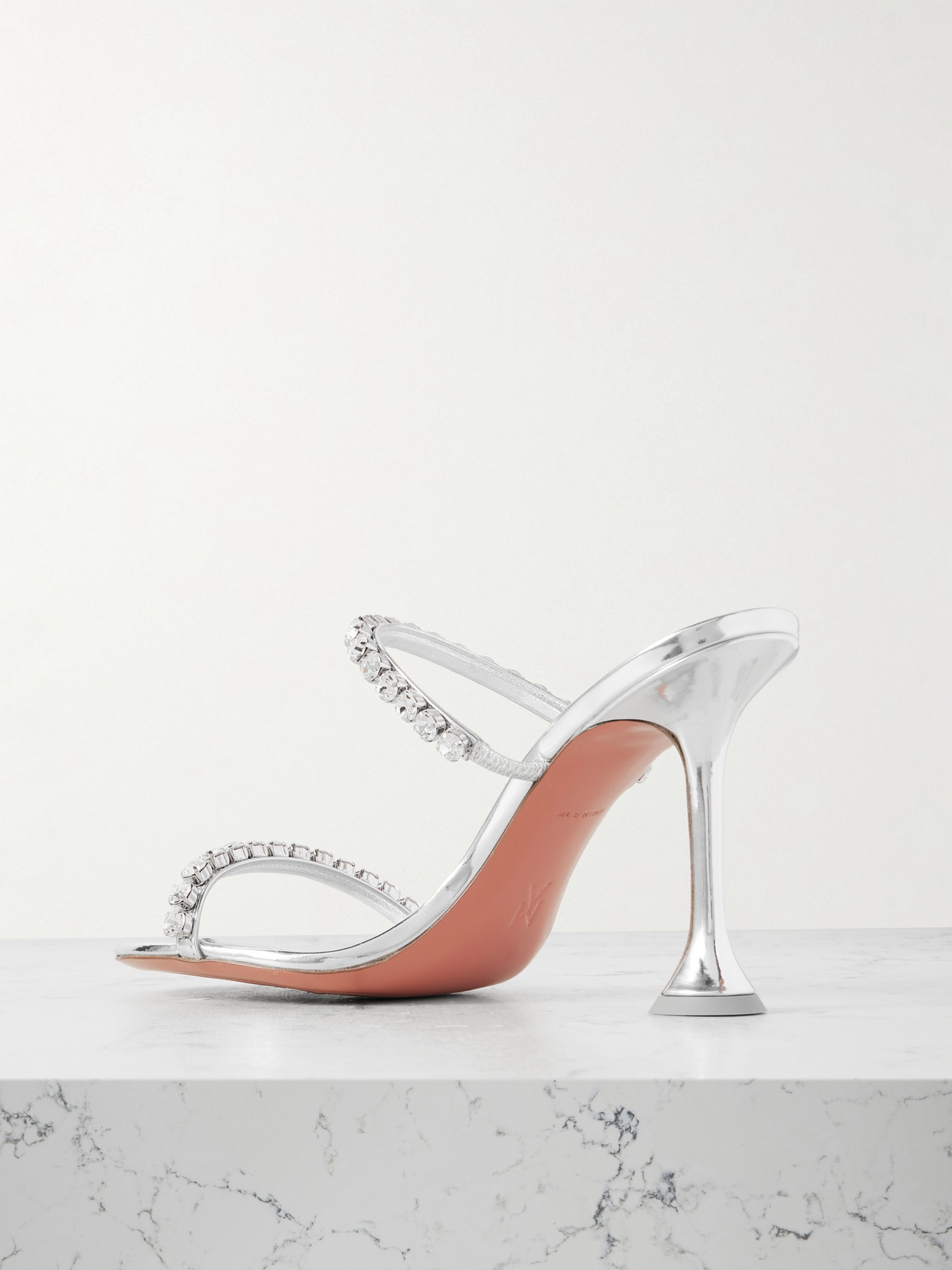 Amina Muaddi Womens Other Gilda Crystal-embellished Leather Heeled Mules In Silver