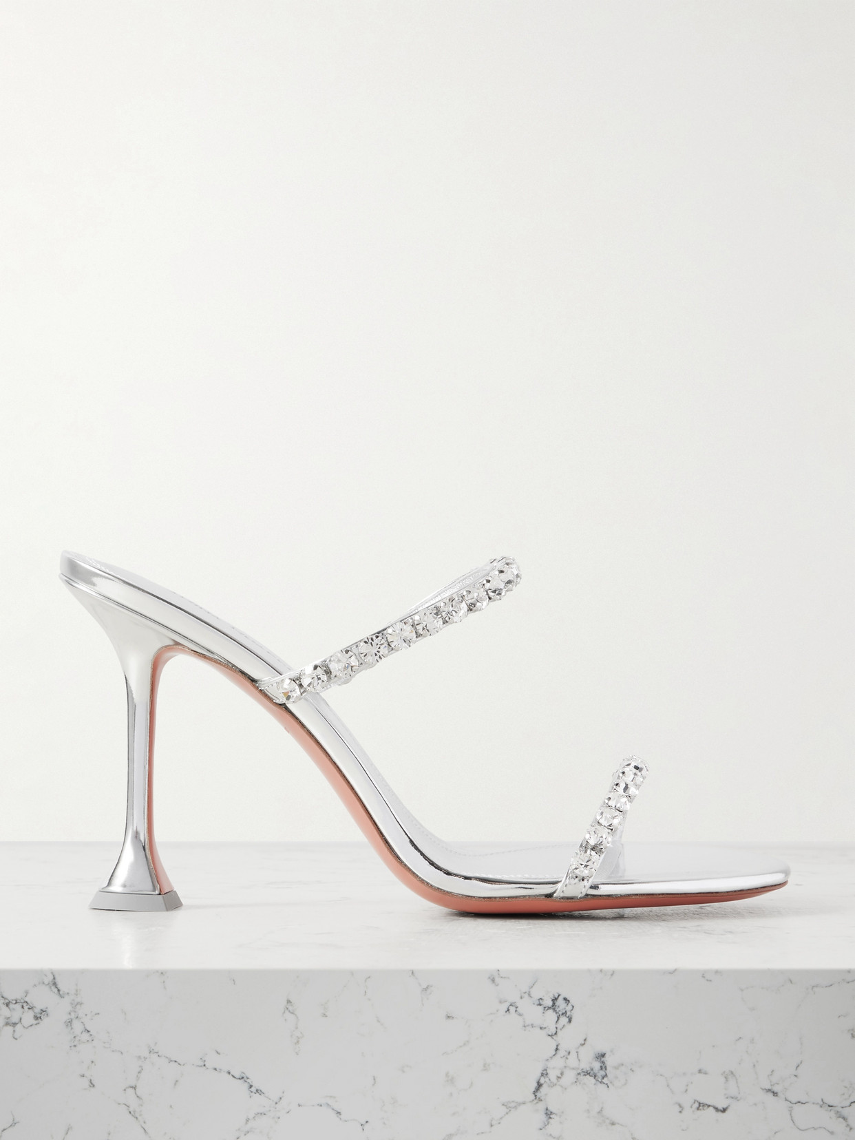Amina Muaddi Gigi Crystal-embellished Mirrored-leather Mules In Silver