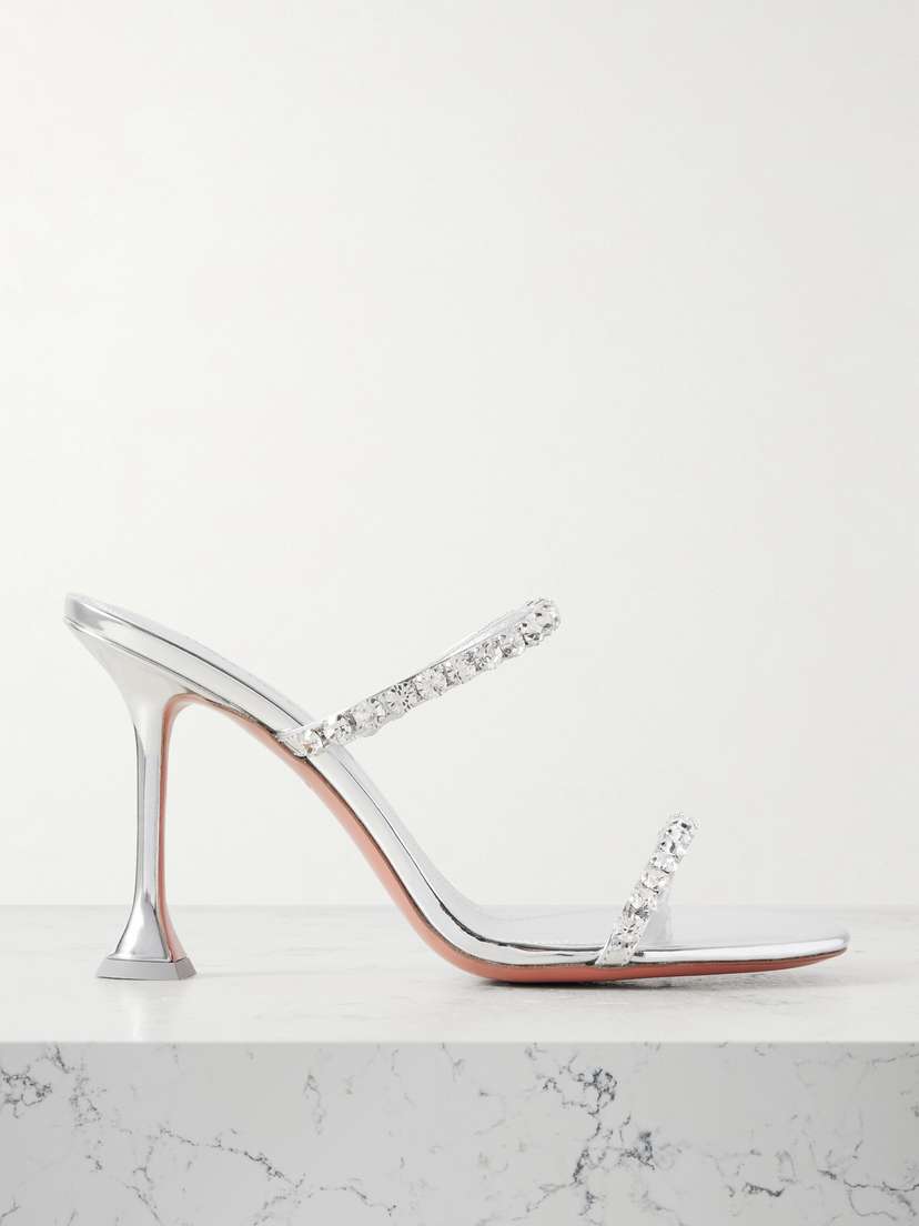 Amina Muaddi Gigi Crystal-embellished Mirrored-leather Mules
