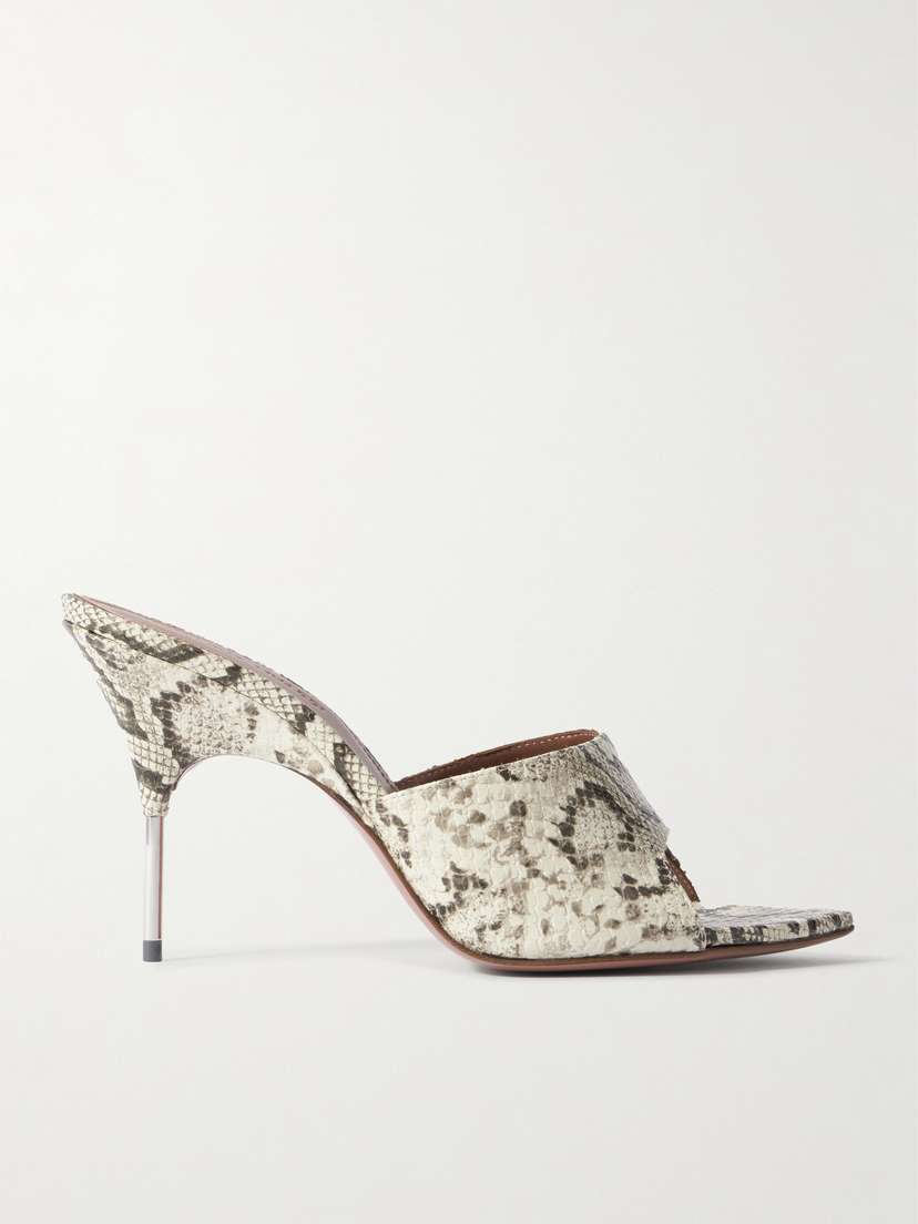 Amina Muaddi Bianca Snake-effect Leather Sandals