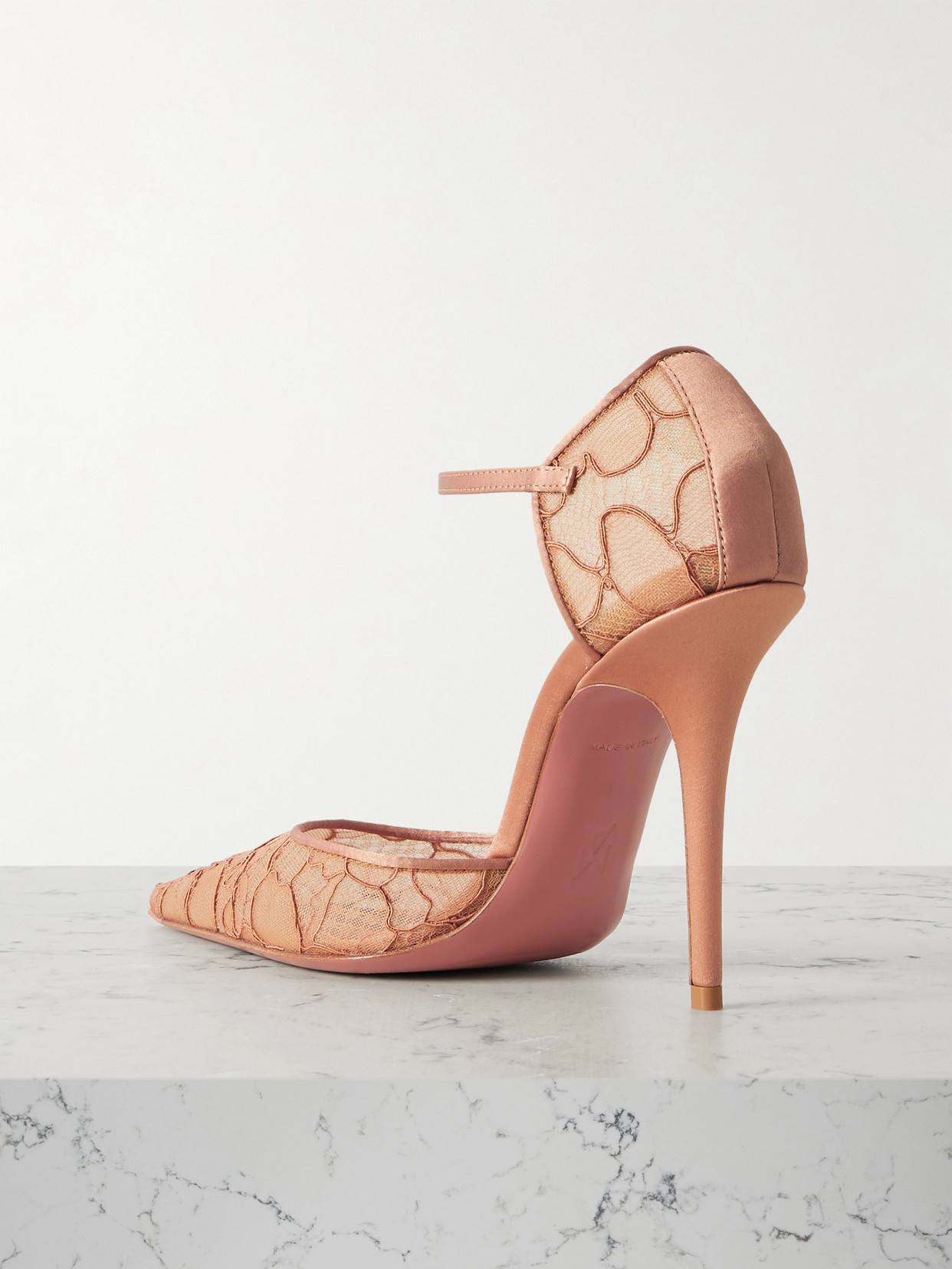 AMINA MUADDI BARBARA SATIN-TRIMMED CORDED LACE PUMPS