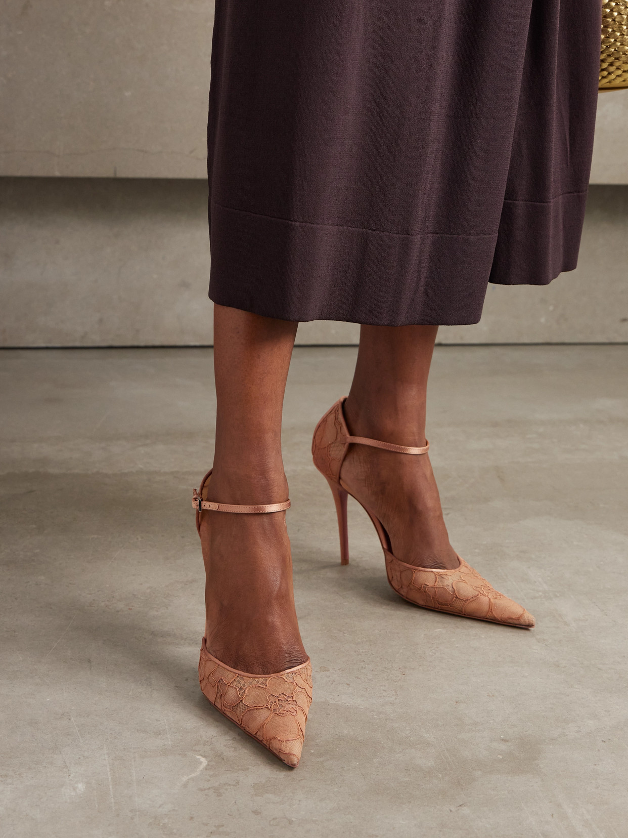 AMINA MUADDI BARBARA SATIN-TRIMMED CORDED LACE PUMPS