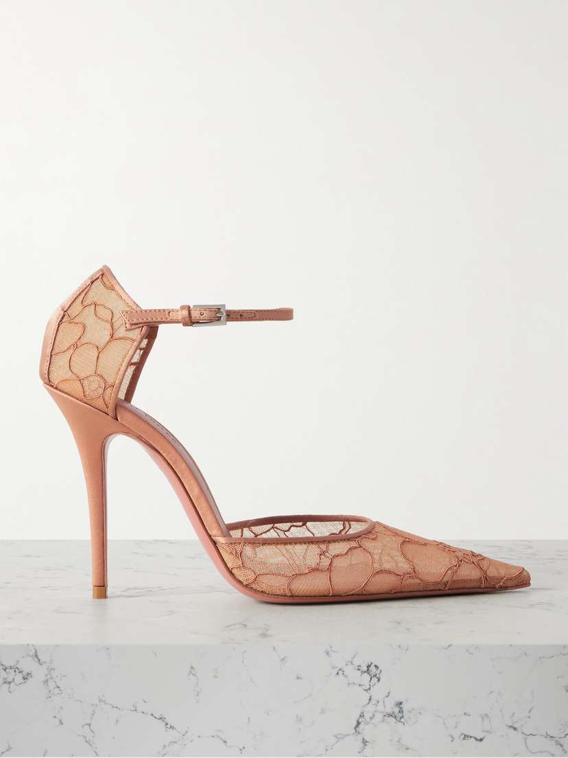 Amina Muaddi Barbara Satin-trimmed Corded Lace Pumps