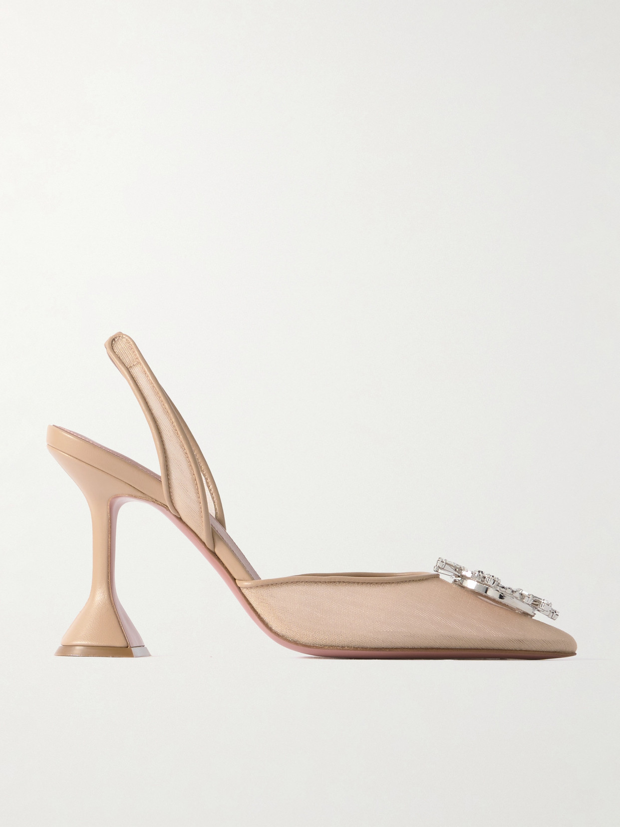 Amina Muaddi Begum Crystal-embellished Leather-trimmed Mesh Slingback Pumps In Neutrals