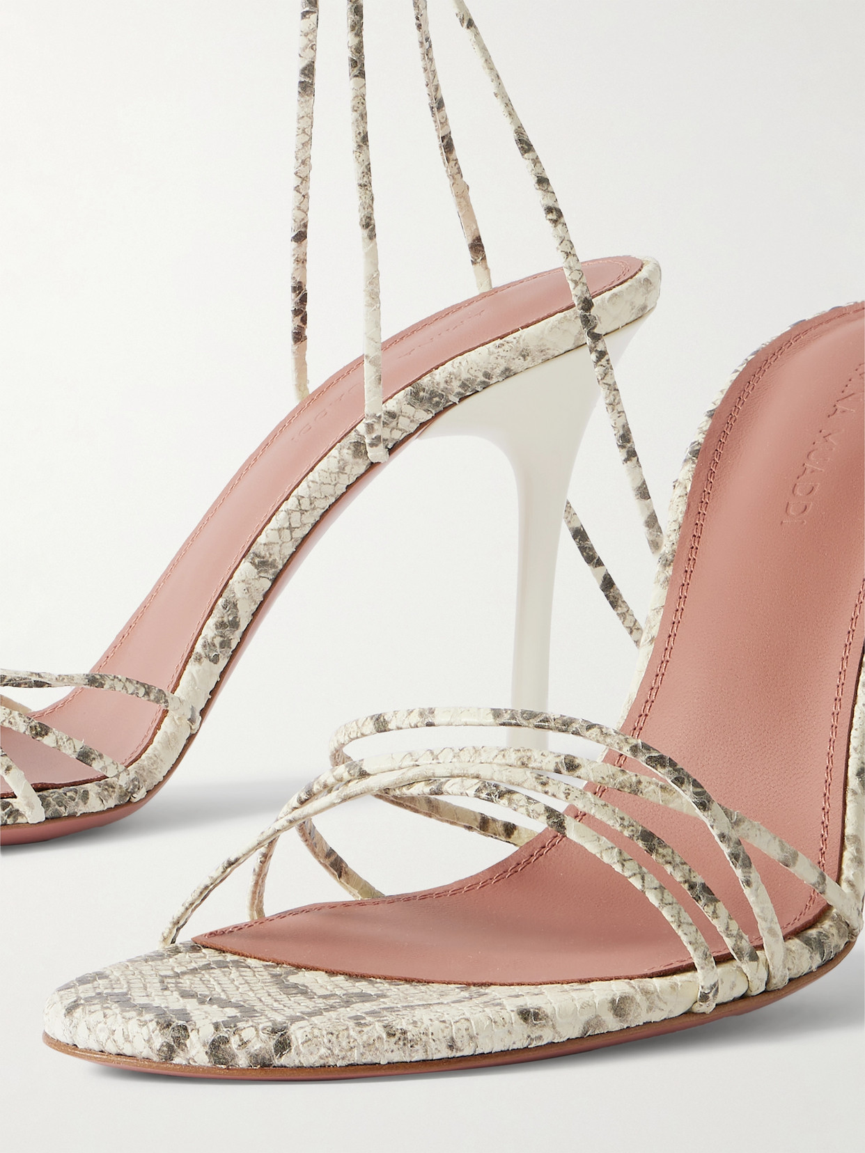 Amina Muaddi Lori Lace-up Snake-effect Leather Sandals In Animal Print