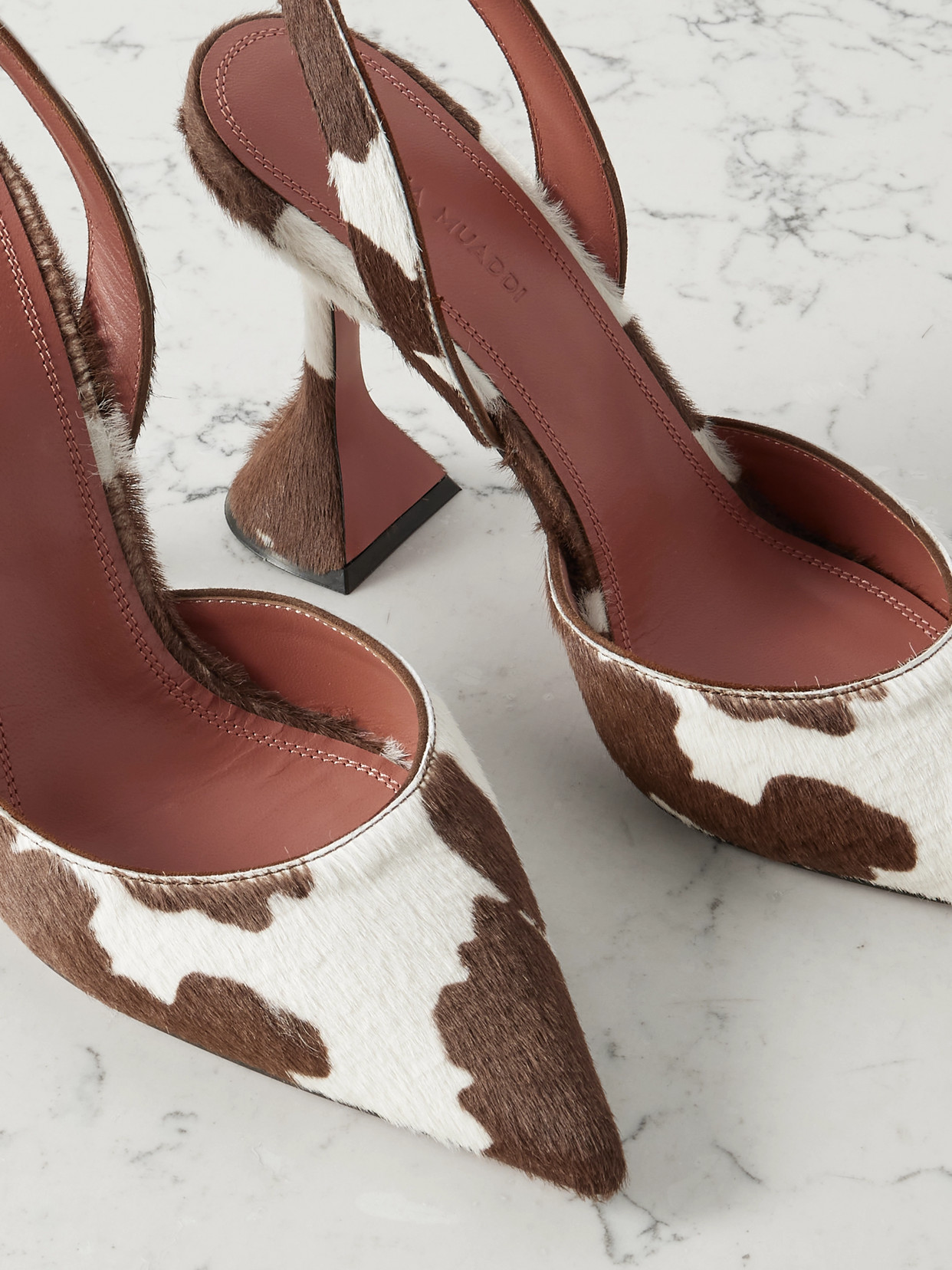 AMINA MUADDI HOLLI COW-PRINT CALF HAIR SLINGBACK PUMPS