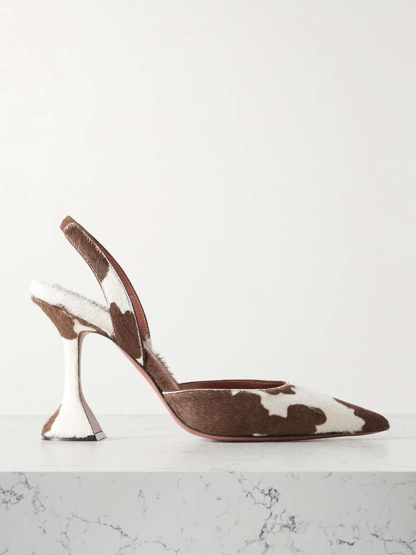 Amina Muaddi Holli Cow-print Calf Hair Slingback Pumps
