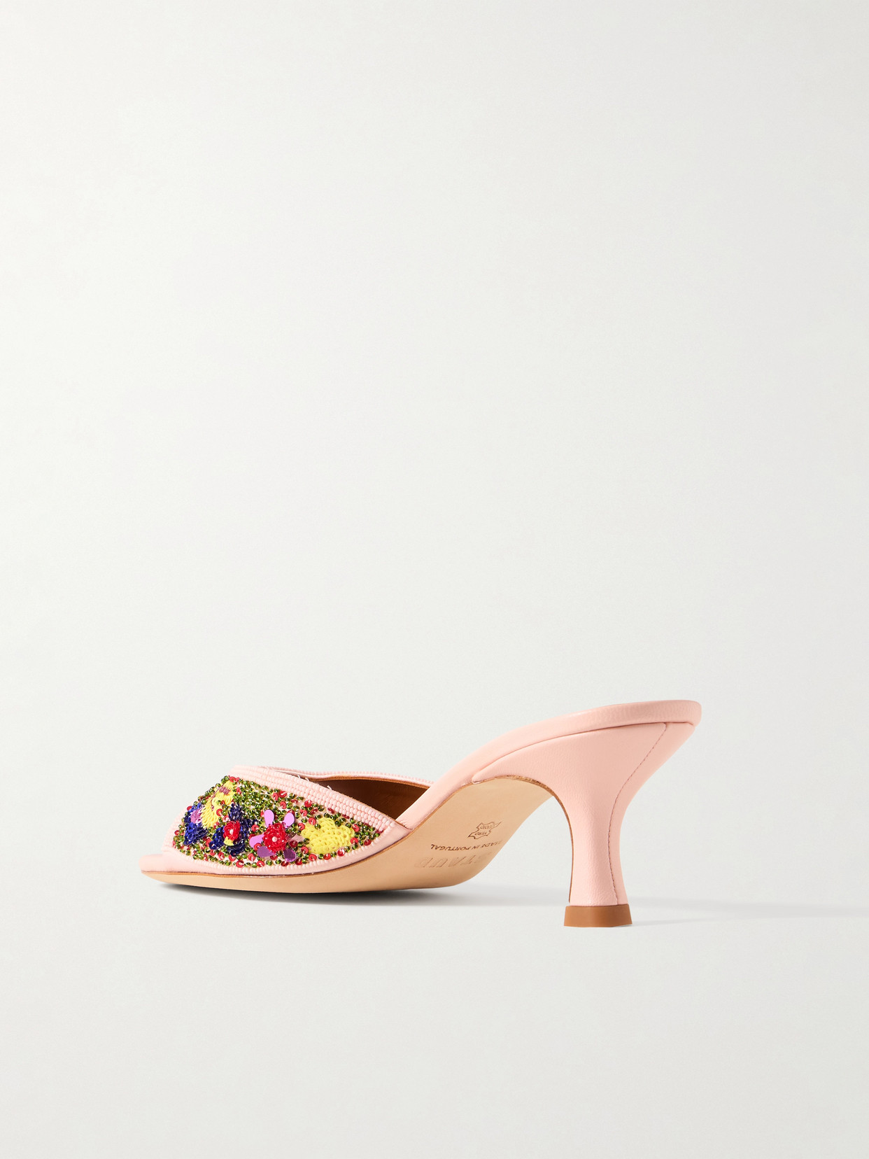 Staud Brigitte Embellished Satin Mules In Pink