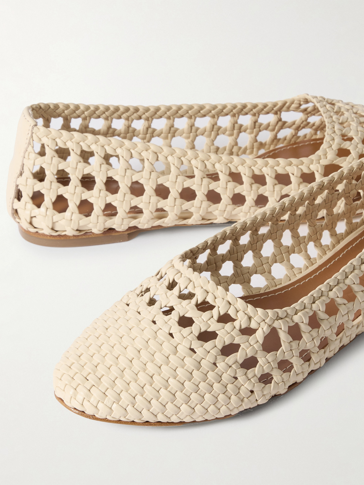 Staud Nell Woven Leather Ballet Flats In Cream