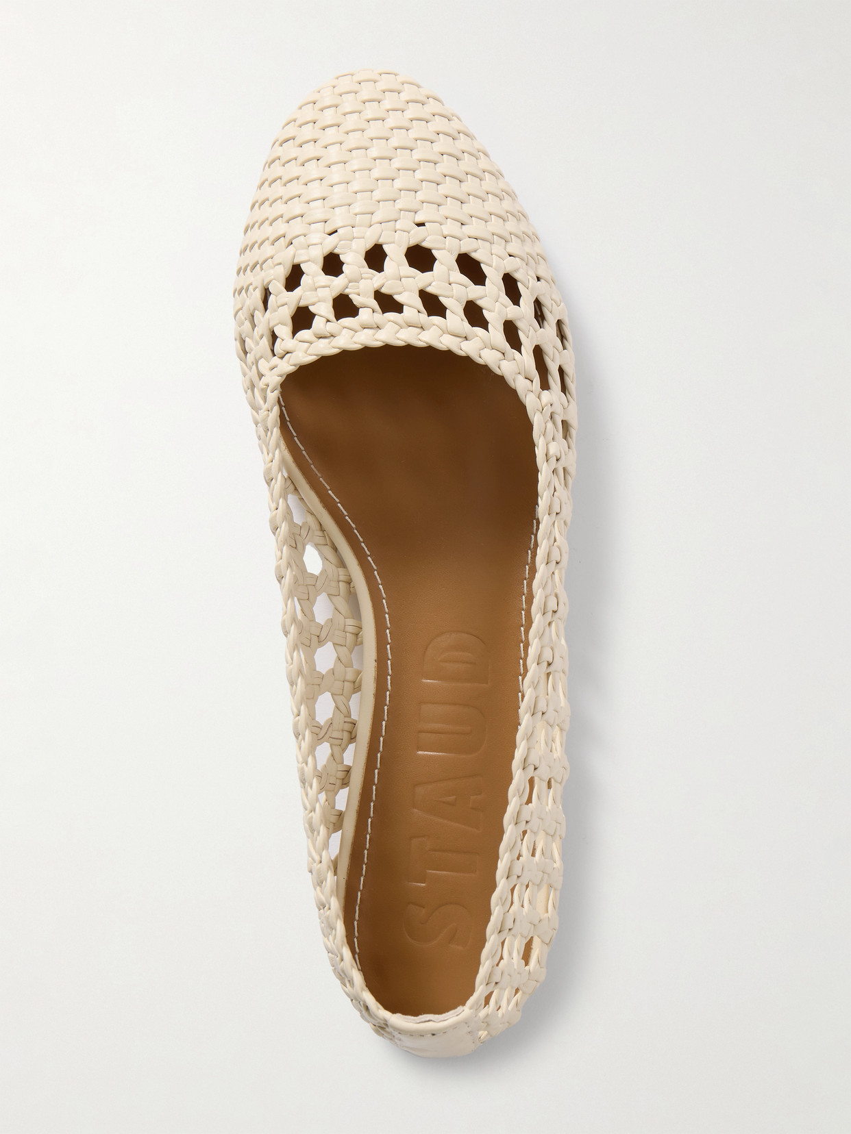 Staud Nell Woven Leather Ballet Flats In Cream