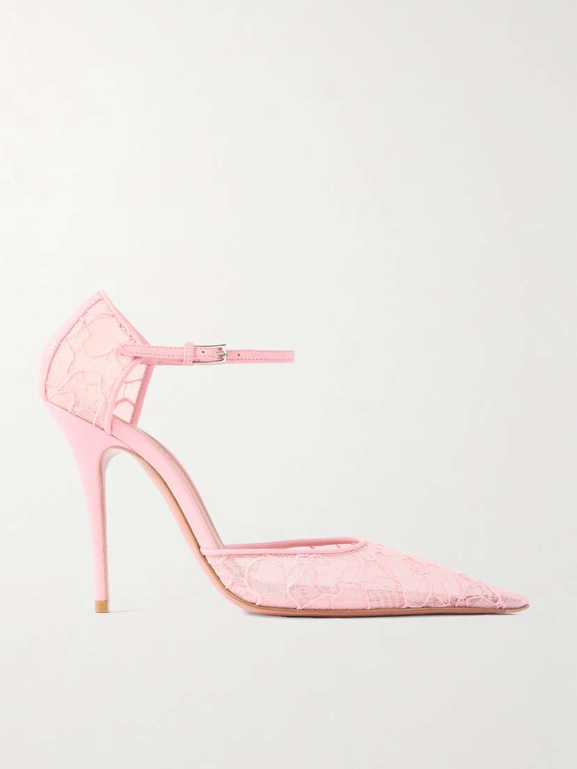 Amina Muaddi Barbara Leather-trimmed Lace Pumps