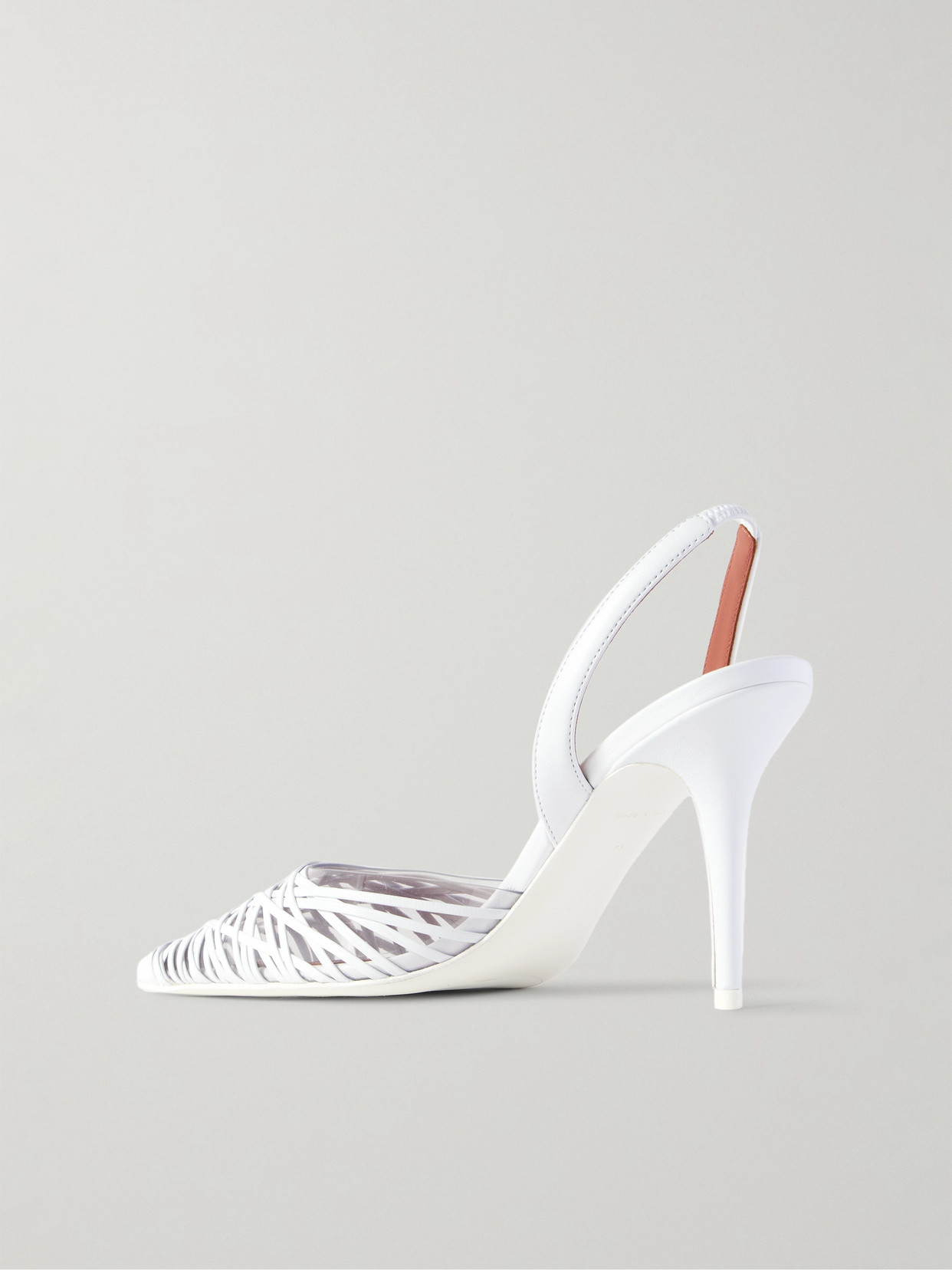 Amina Muaddi Lori Pvc And Woven Leather Slingback Pumps In White