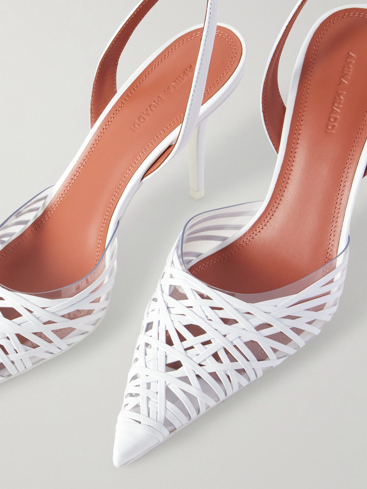 Amina Muaddi Lori Pvc And Woven Leather Slingback Pumps In White