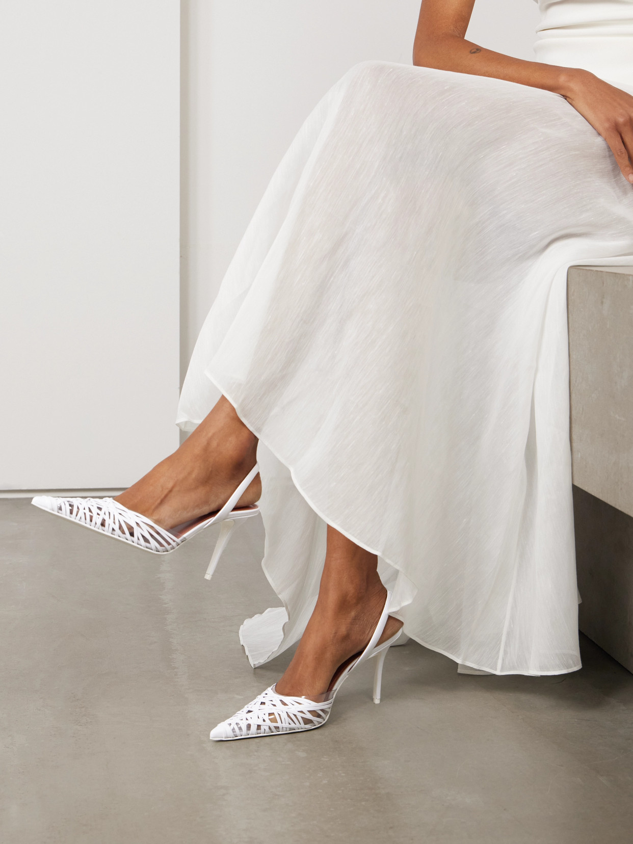 Amina Muaddi Lori Pvc And Woven Leather Slingback Pumps In White
