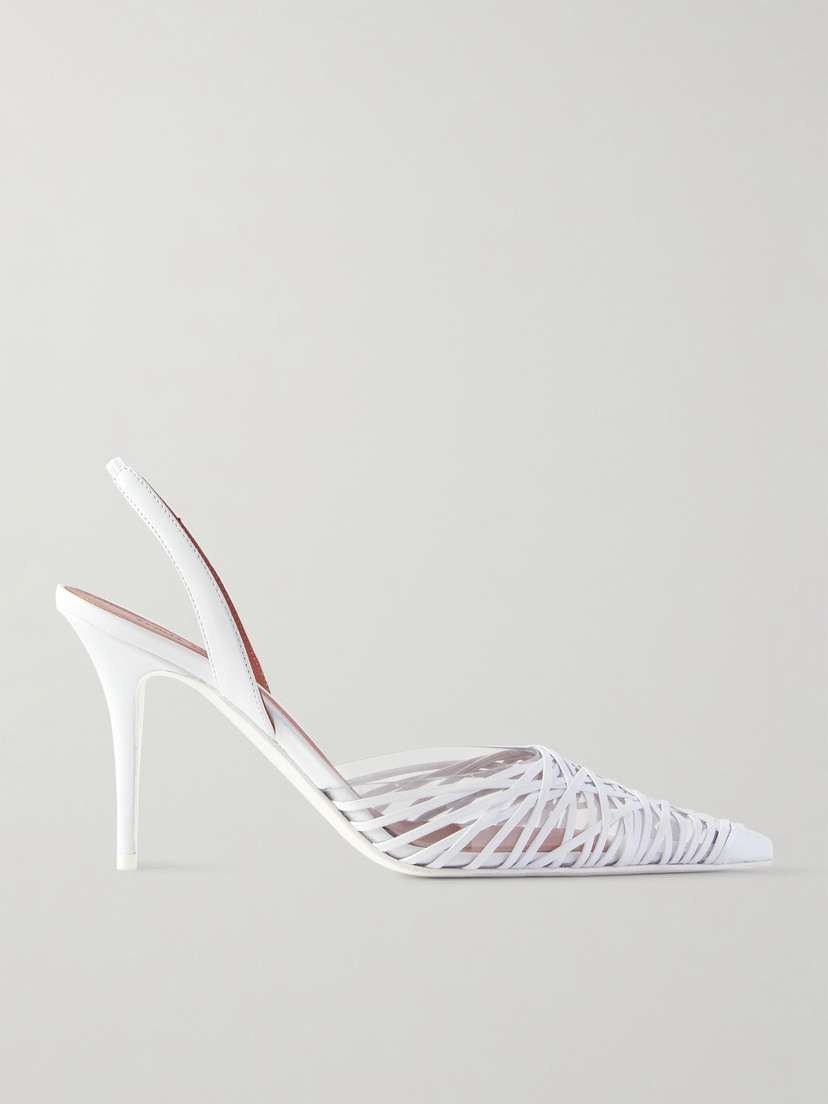 Amina Muaddi Lori Pvc And Woven Leather Slingback Pumps