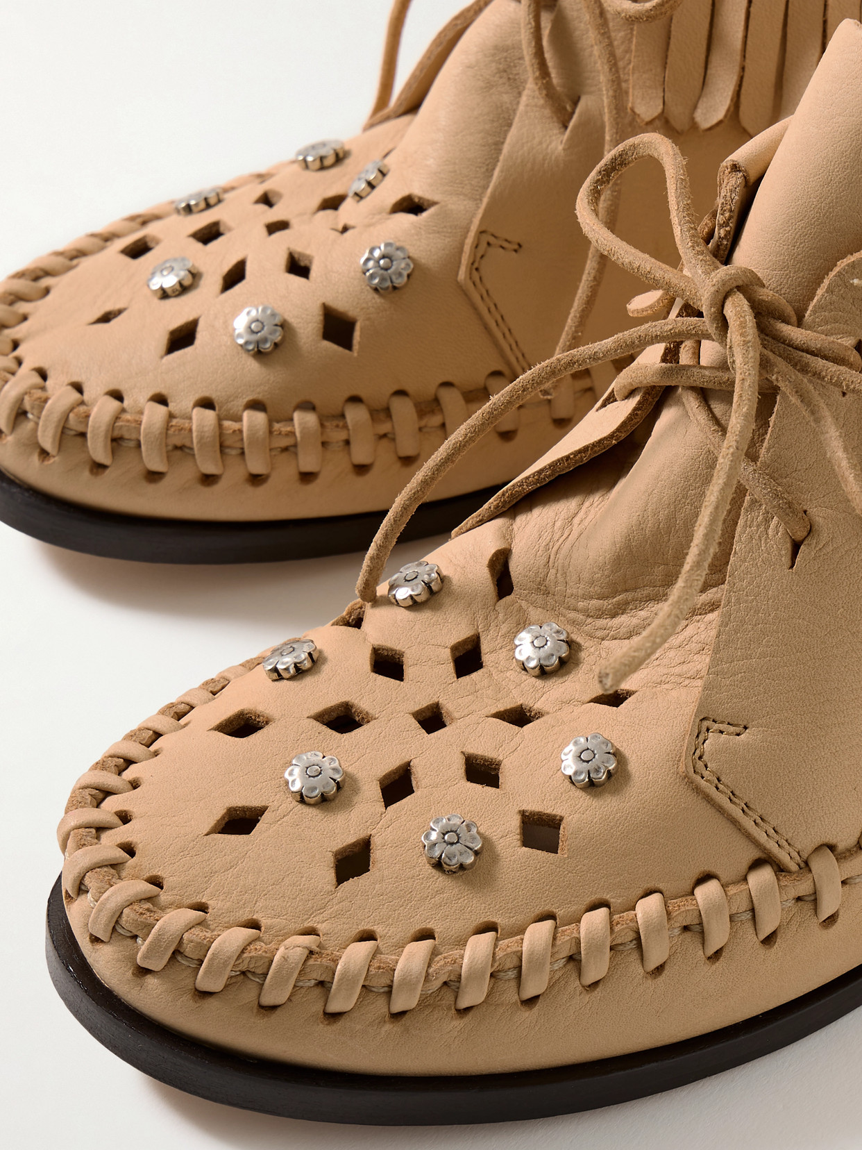 Isabel Marant Felsa Fringed Embellished Suede Ankle Boots In Neutrals