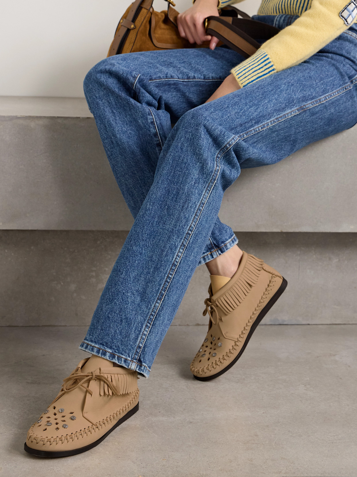 Isabel Marant Felsa Fringed Embellished Suede Ankle Boots In Neutrals