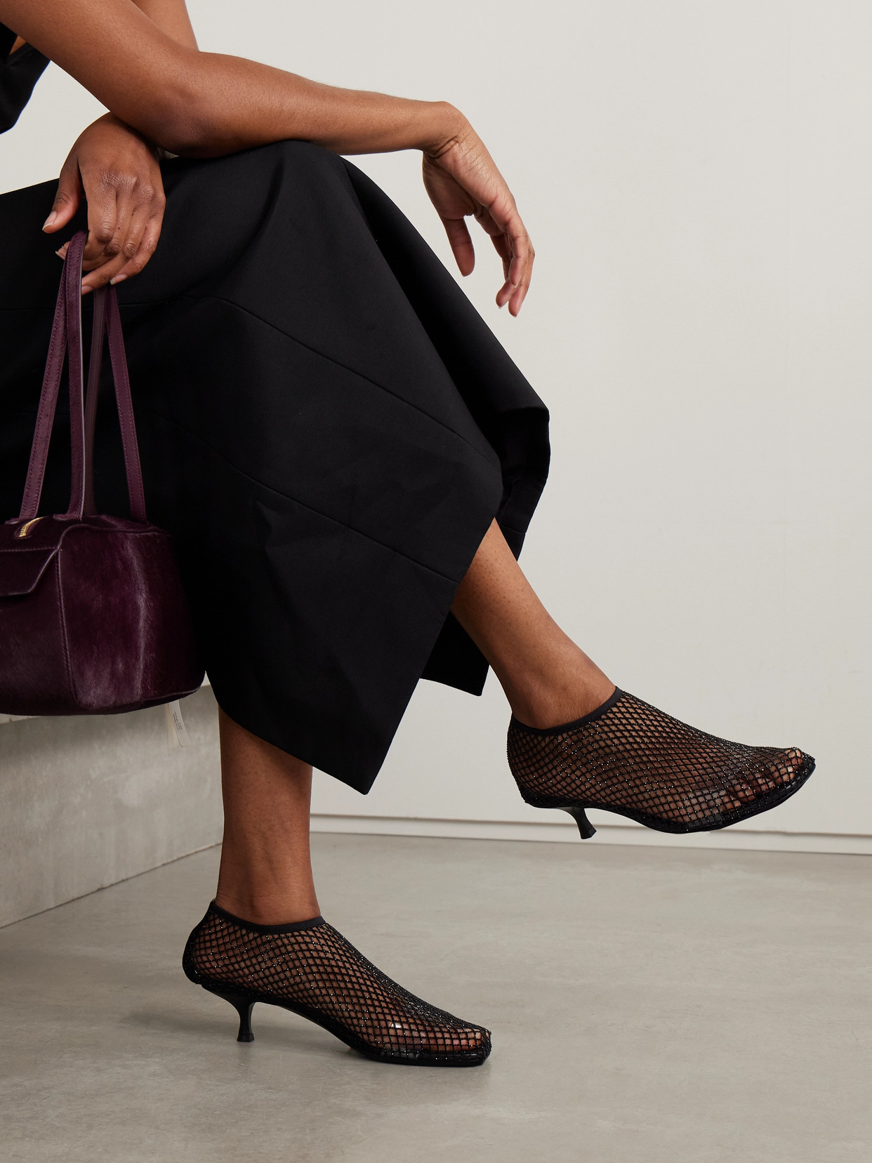 Christopher Esber Minette Bezeled 50mm Low Heels Ankle Boots In Black Nylon In Gray