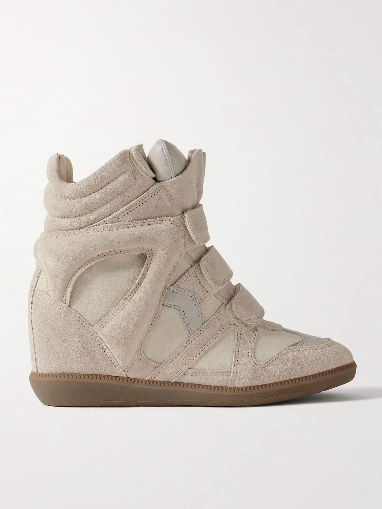 Isabel Marant Bekett Leather-trimmed Suede Wedge Sneakers In Ecru