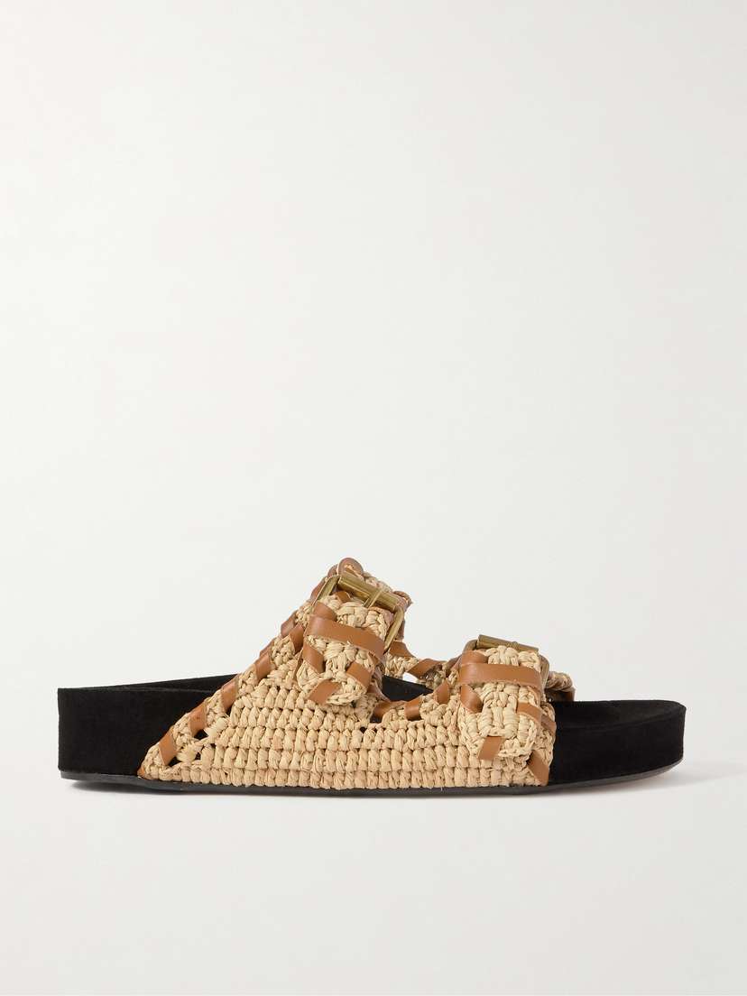 Isabel Marant Lennyo Leather-trimmed Woven Raffia Sandals