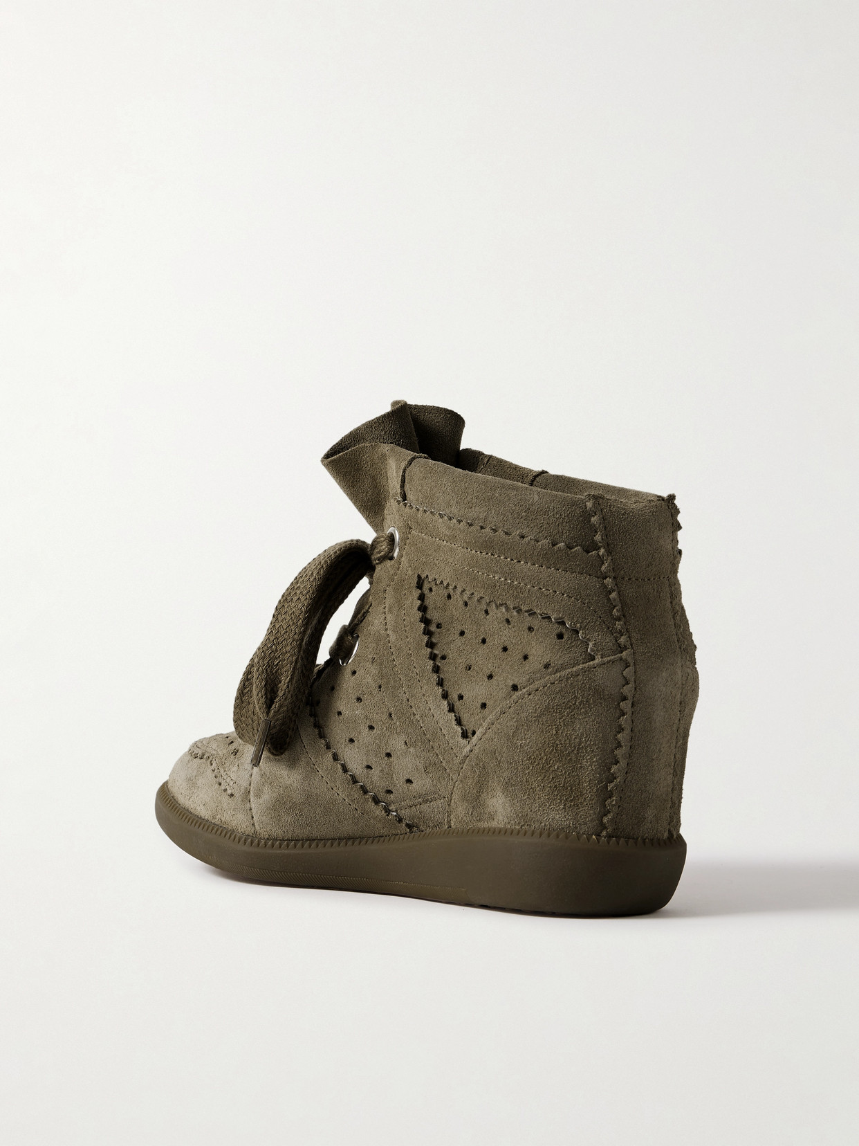 Isabel Marant Bobby Perforated Suede Wedge Sneakers In Green