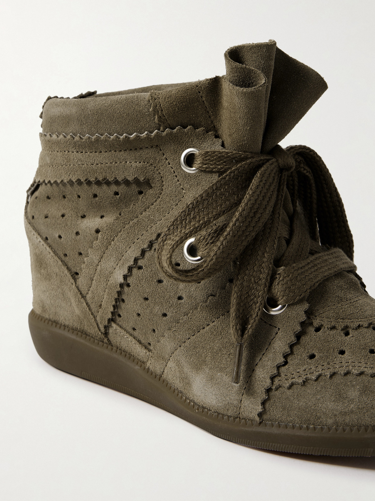 Isabel Marant Bobby Perforated Suede Wedge Sneakers In Green
