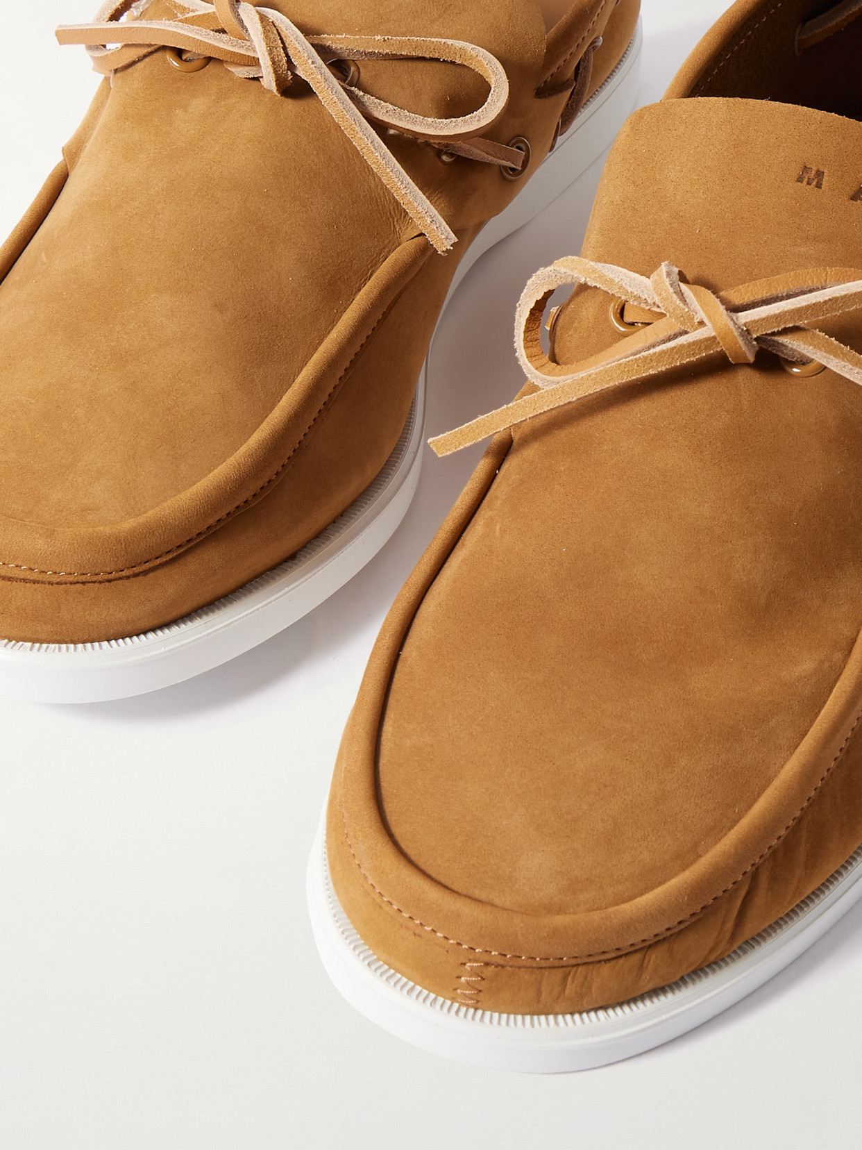 Marni Deconstructed Nubuck Boat Loafers With Leather Laces In Brown