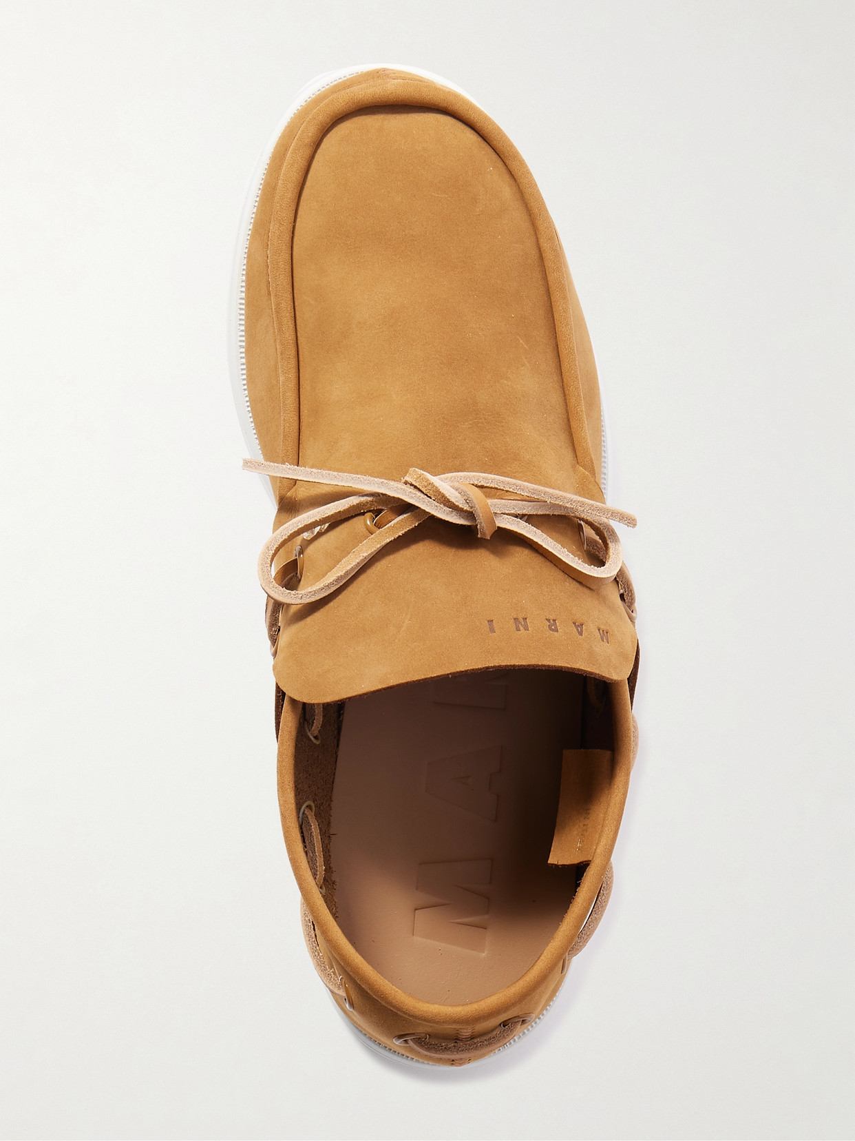 Marni Deconstructed Nubuck Boat Loafers With Leather Laces In Brown