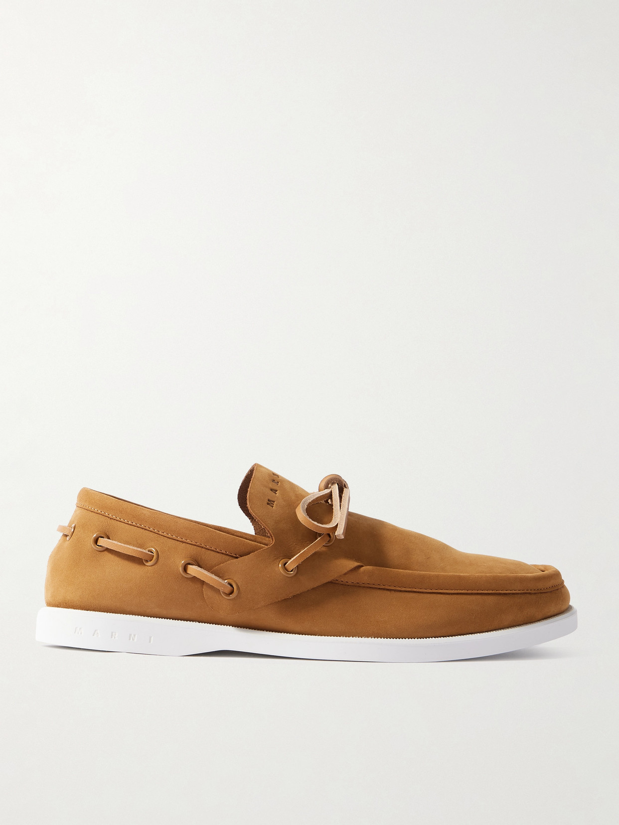 Marni Deconstructed Nubuck Boat Loafers With Leather Laces In Brown