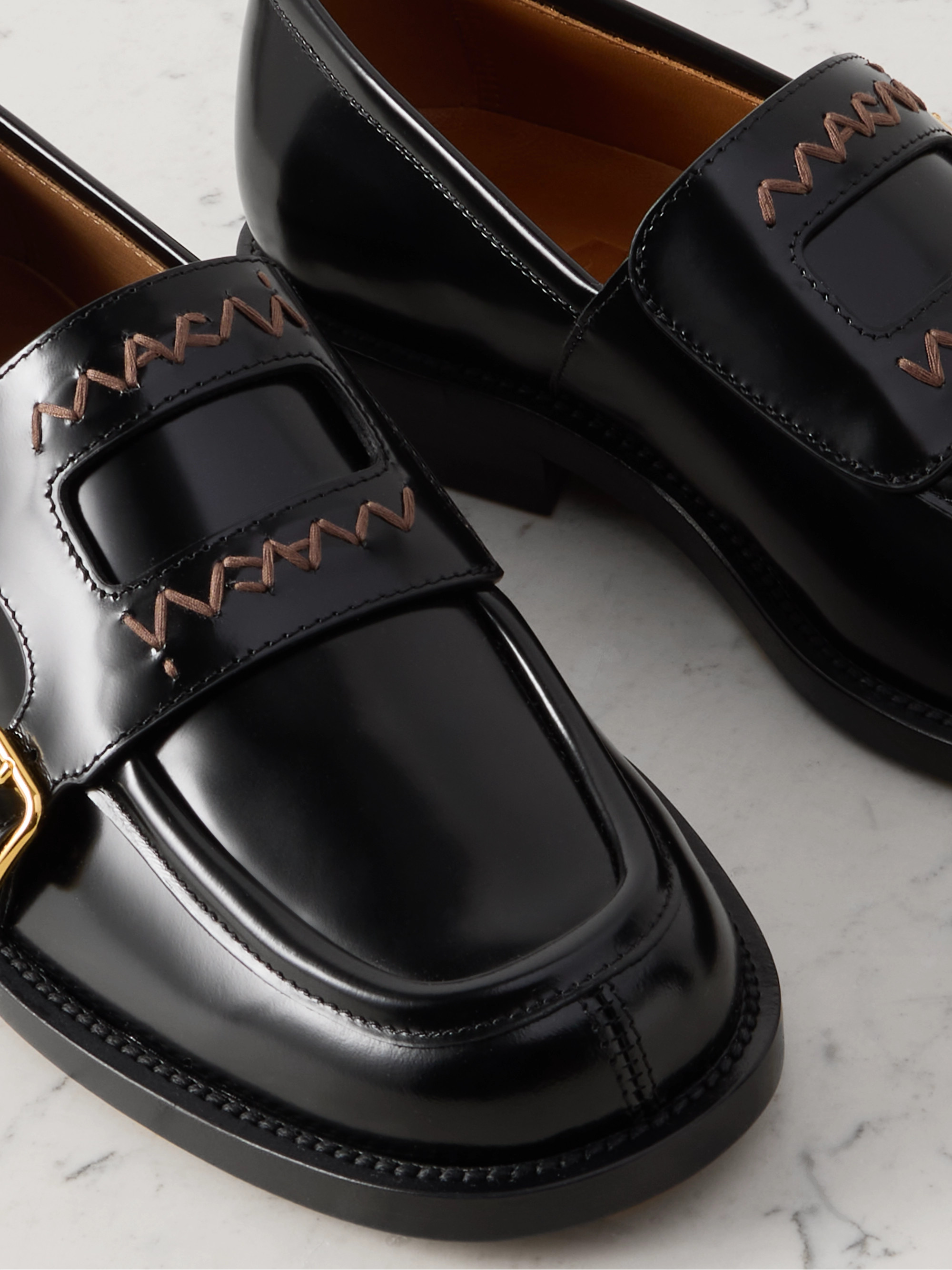 Marni Buckled embroidered leather loafers thumbnail