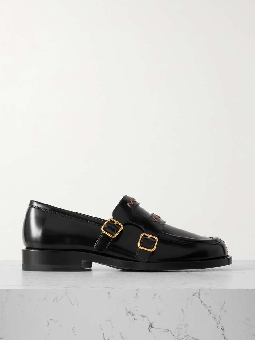 Marni Buckled Embroidered Leather Loafers