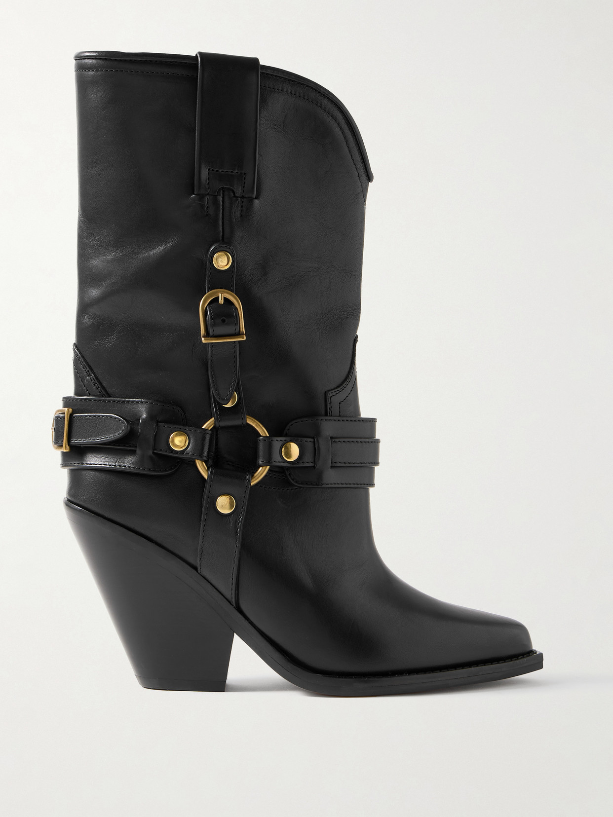 Shop Isabel Marant Lyka Studded Buckled Leather Boots In Black