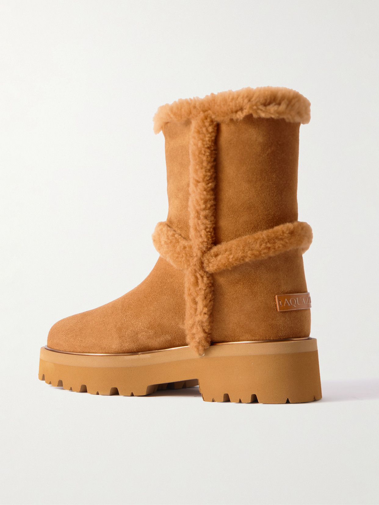 Aquazzura Teddi Shearling-trimmed Suede Ankle Boots In Brown