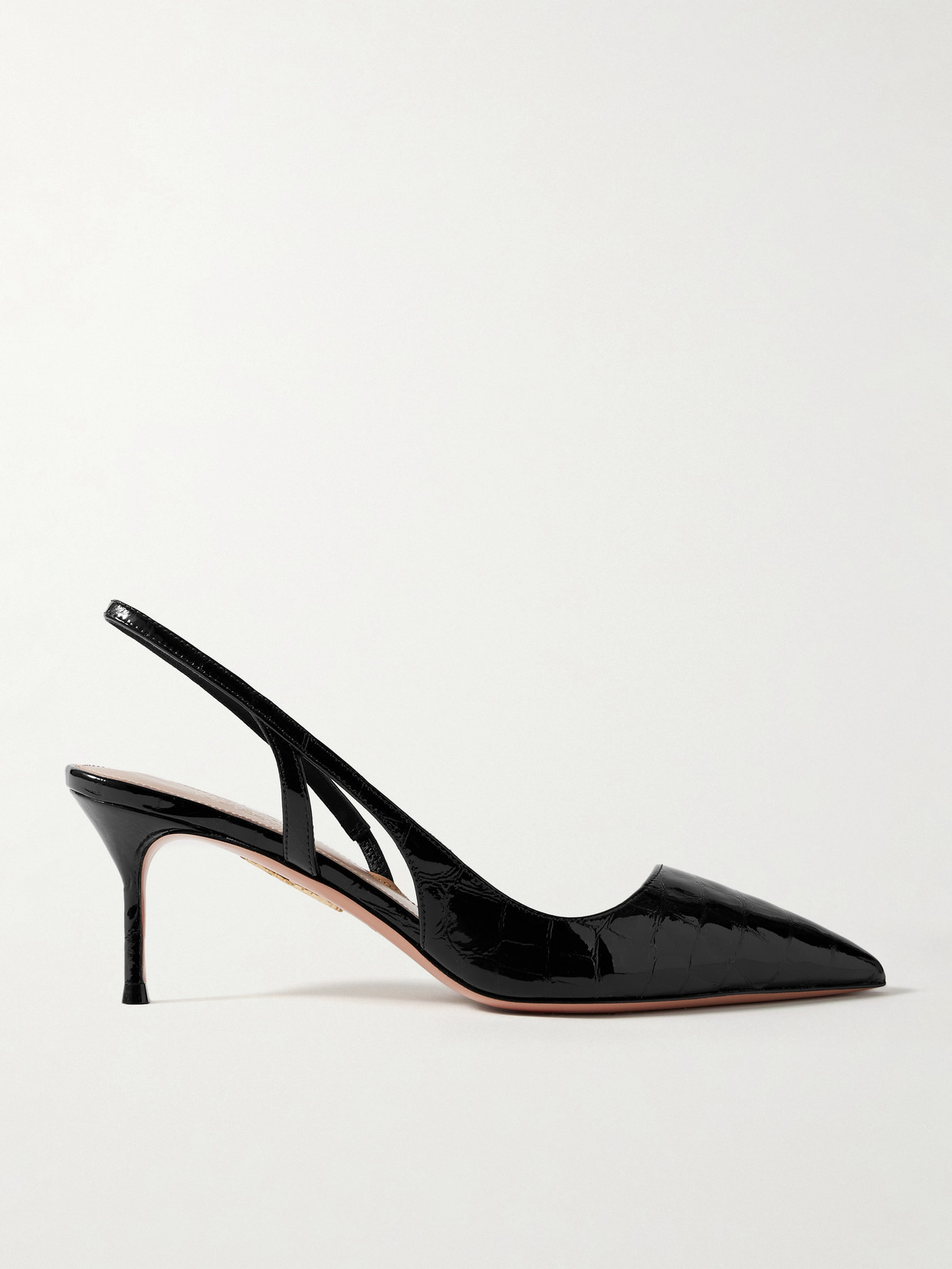 Aquazzura + Alex Rivière 65 D'orsay Croc-effect Patent-leather Slingback Pumps In Black