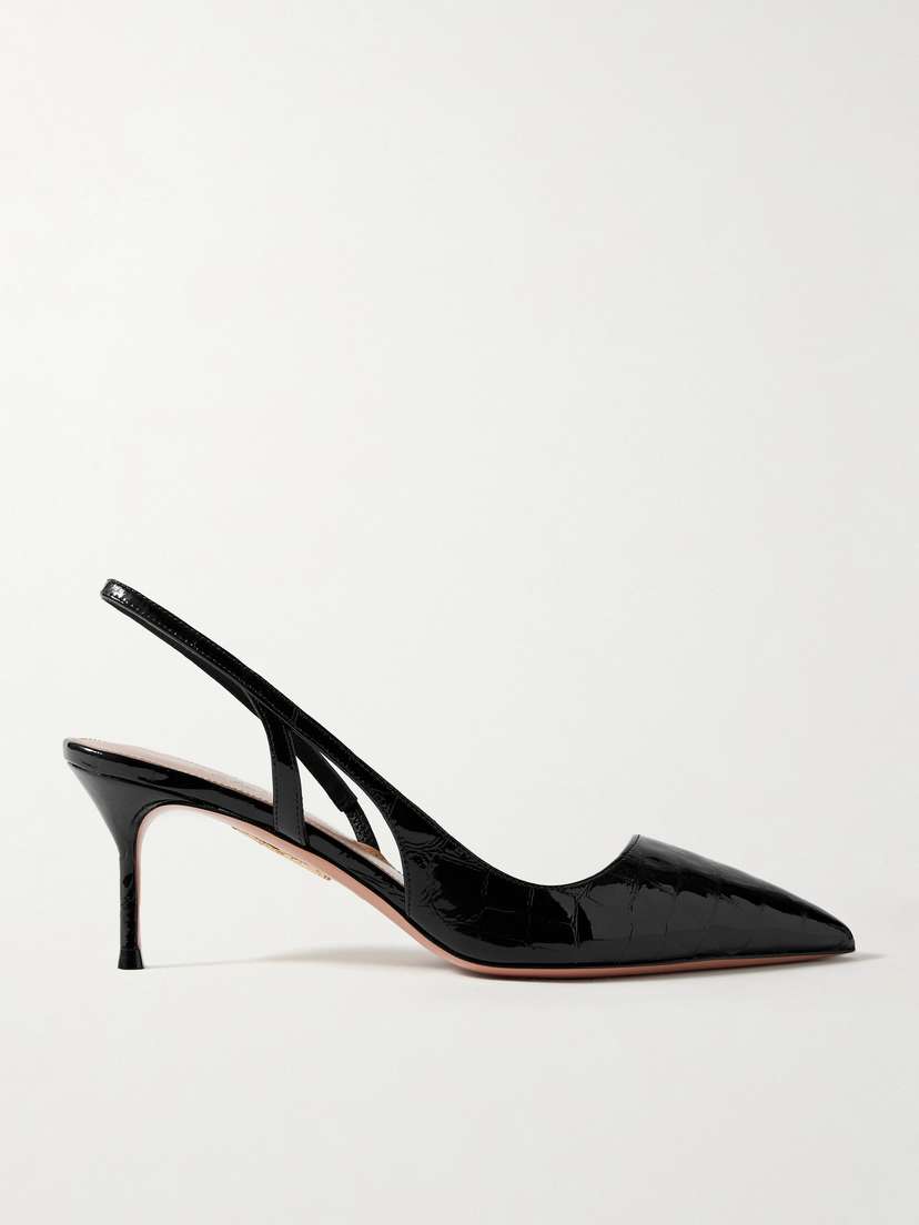 Aquazzura + Alex Rivière 65 D'orsay Croc-effect Patent-leather Slingback Pumps