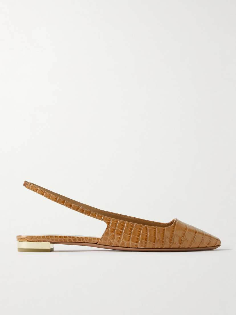 Aquazzura + Alex Rivière Croc-effect Leather Slingback Flats