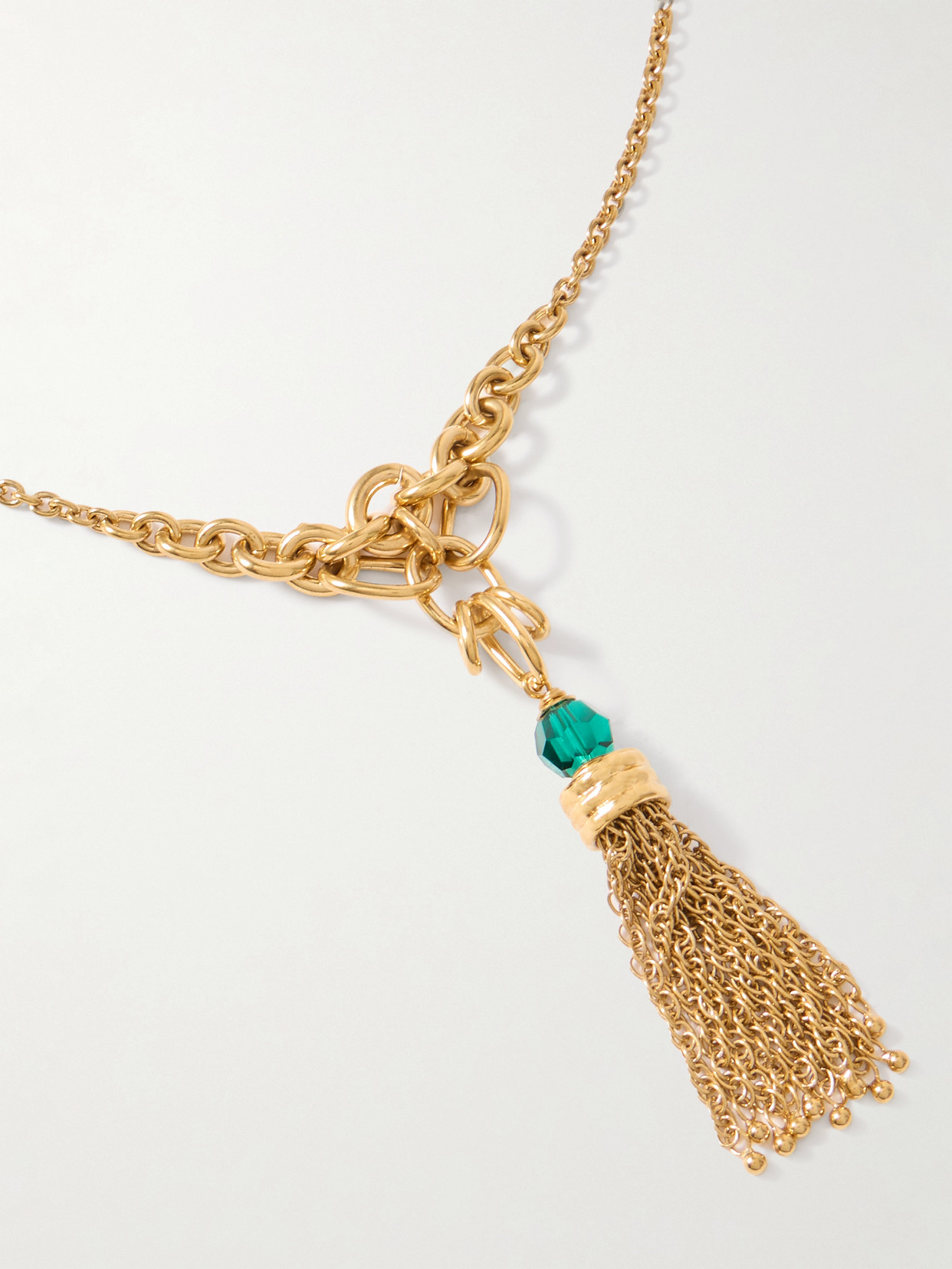 CHLOÉ BEAD-EMBELLISHED TASSEL GOLD-TONE NECKLACE