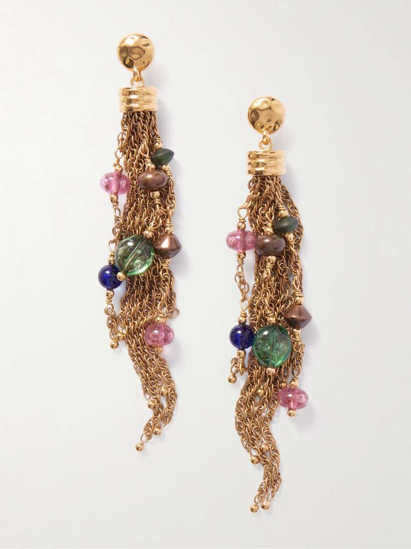 Chloé Fringed Gold-tone Beaded Earrings