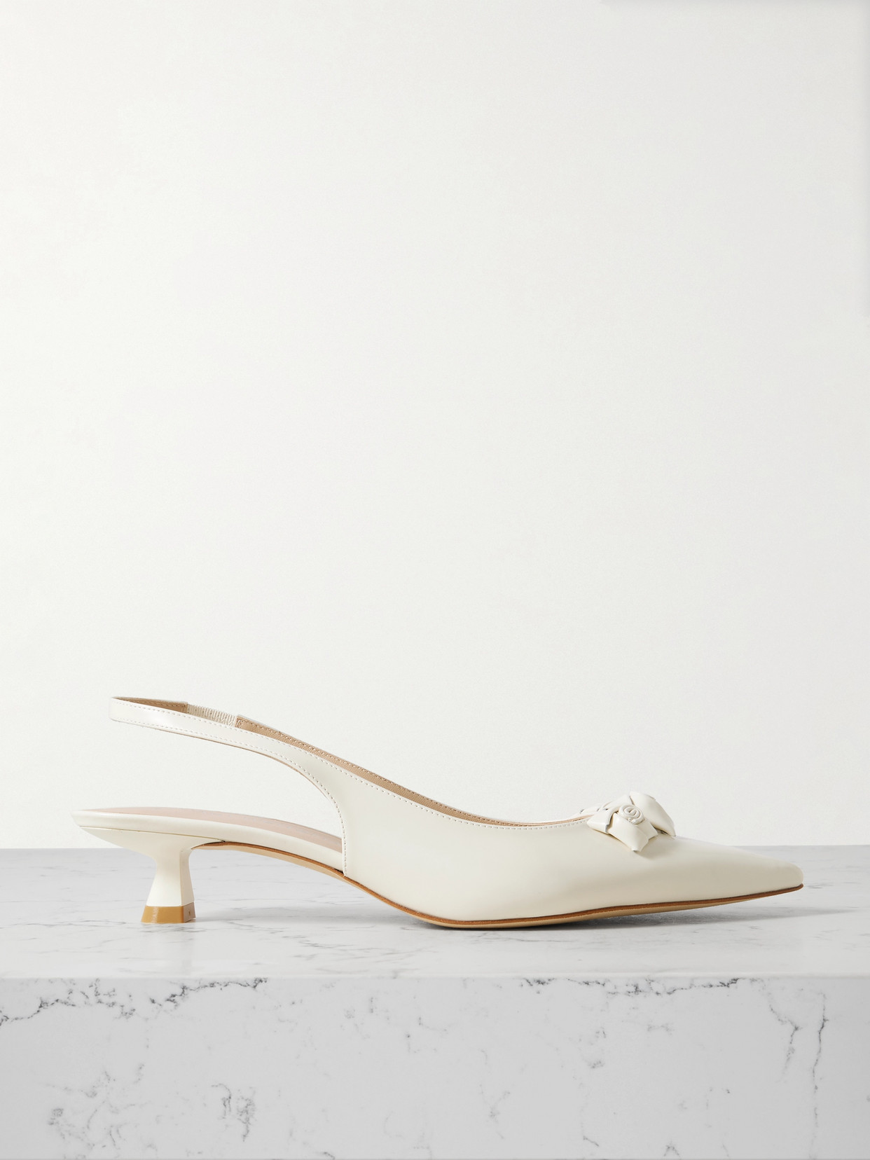 Stuart Weitzman Rosie Appliquéd Leather Point-toe Slingback Pumps In Cream