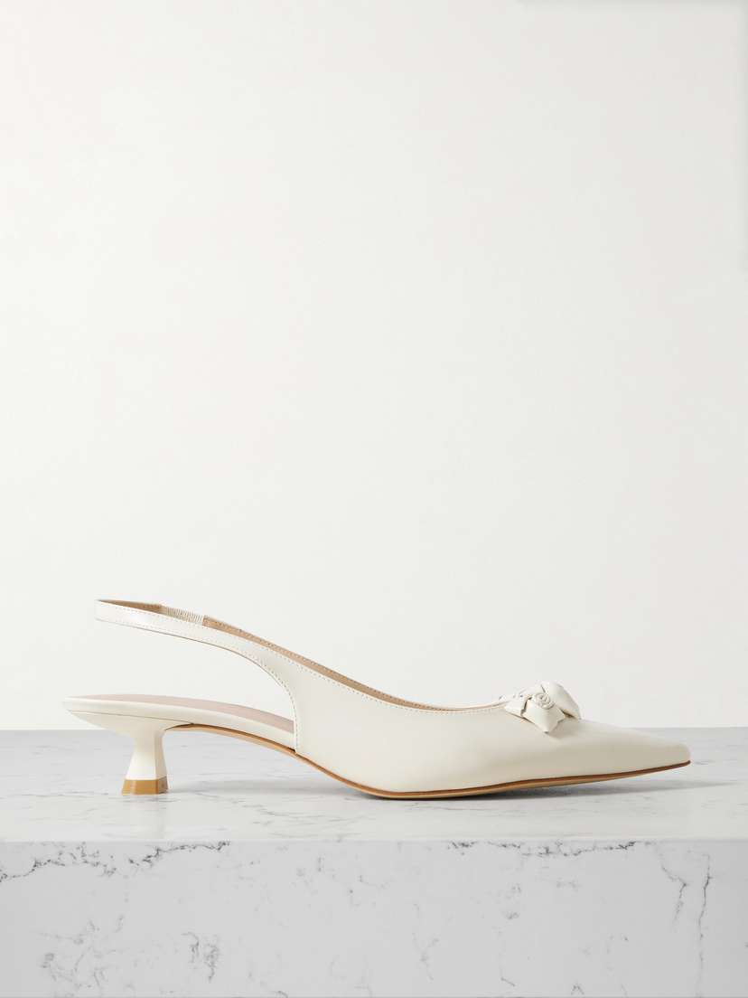 Stuart Weitzman Rosie Appliquéd Leather Point-toe Slingback Pumps