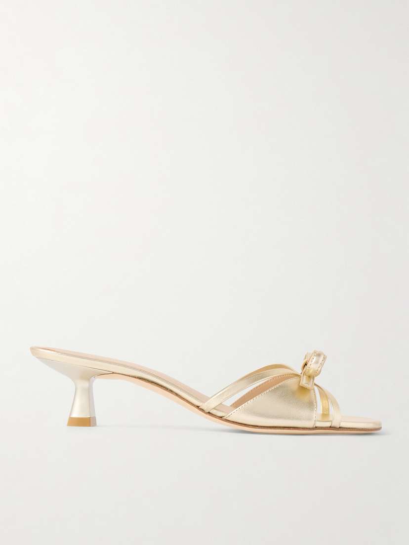 Stuart Weitzman Felicity Bow-detailed Metallic Leather Sandals