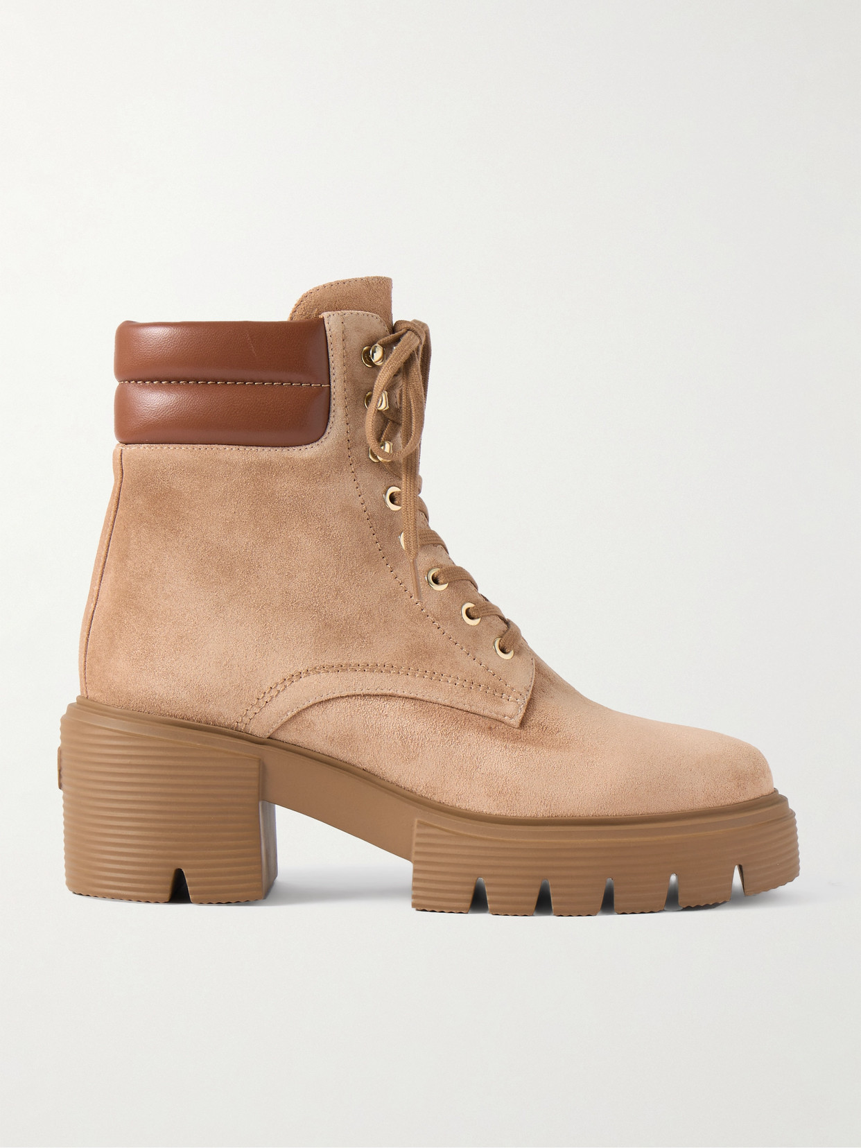 Stuart Weitzman Soho Quilted Leather-trimmed Suede Ankle Boots In Brown