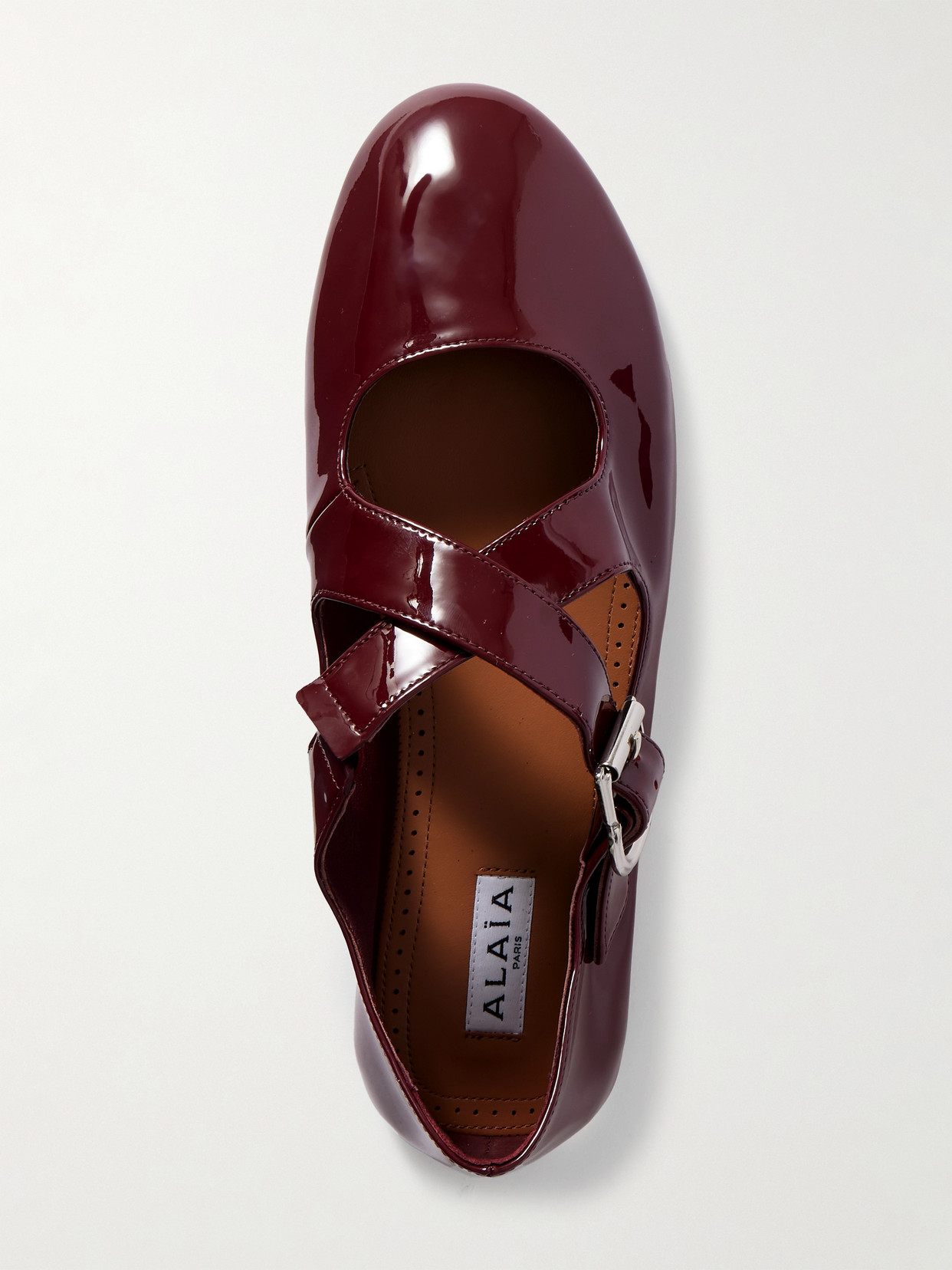 Alaïa Patent Leather Criss-cross Ballet Flats In Burgundy