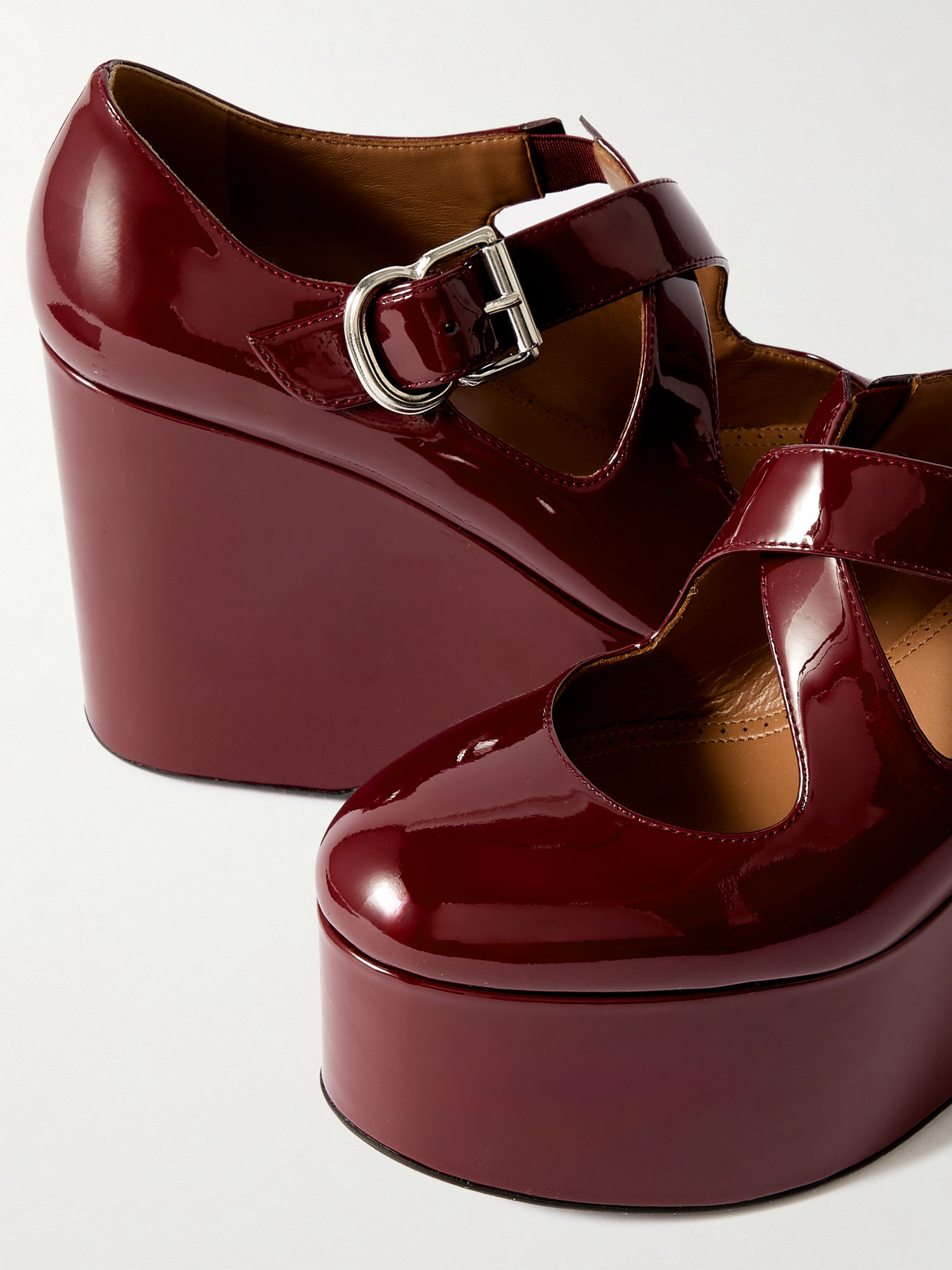 Alaïa 110 Patent-leather Platform Wedge Mary Jane Pumps In Burgundy