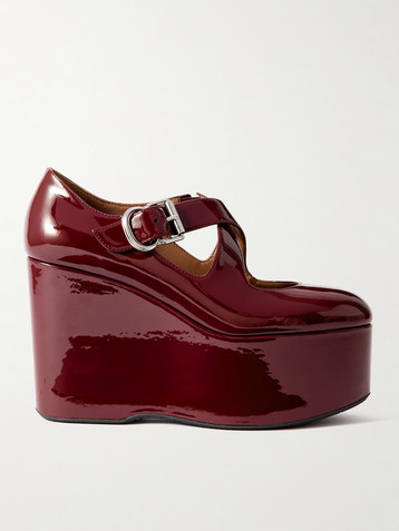 Alaïa 110 patent-leather platform wedge Mary Jane pumps
